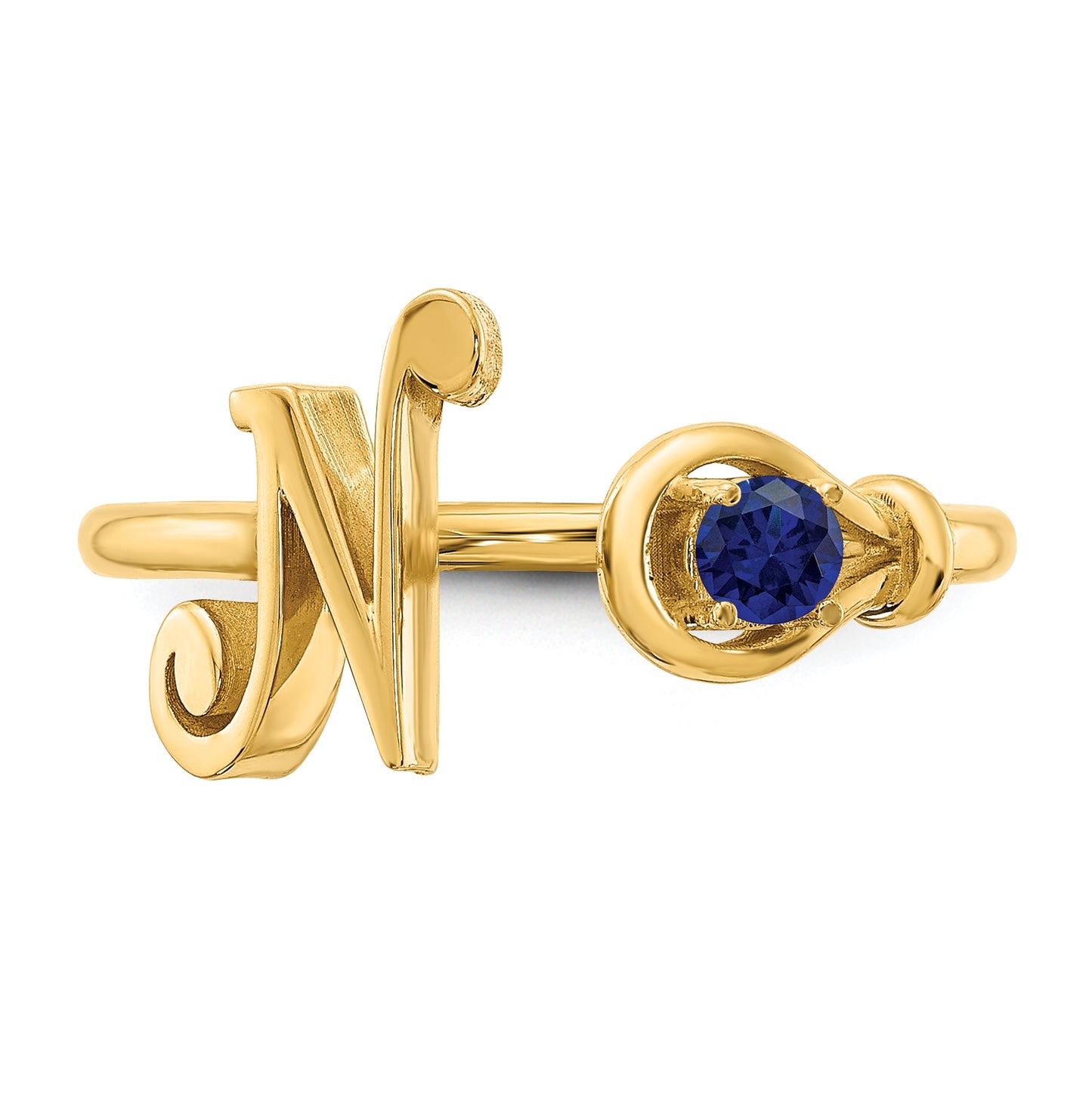 14K Yellow Gold Letter N with Birthstone Ring, Size 7