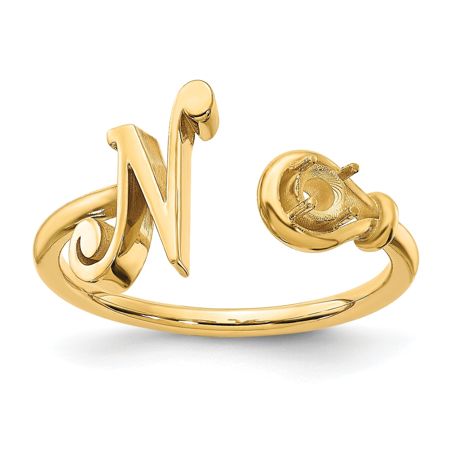 14K Yellow Gold Letter N with Birthstone Ring, Size 7