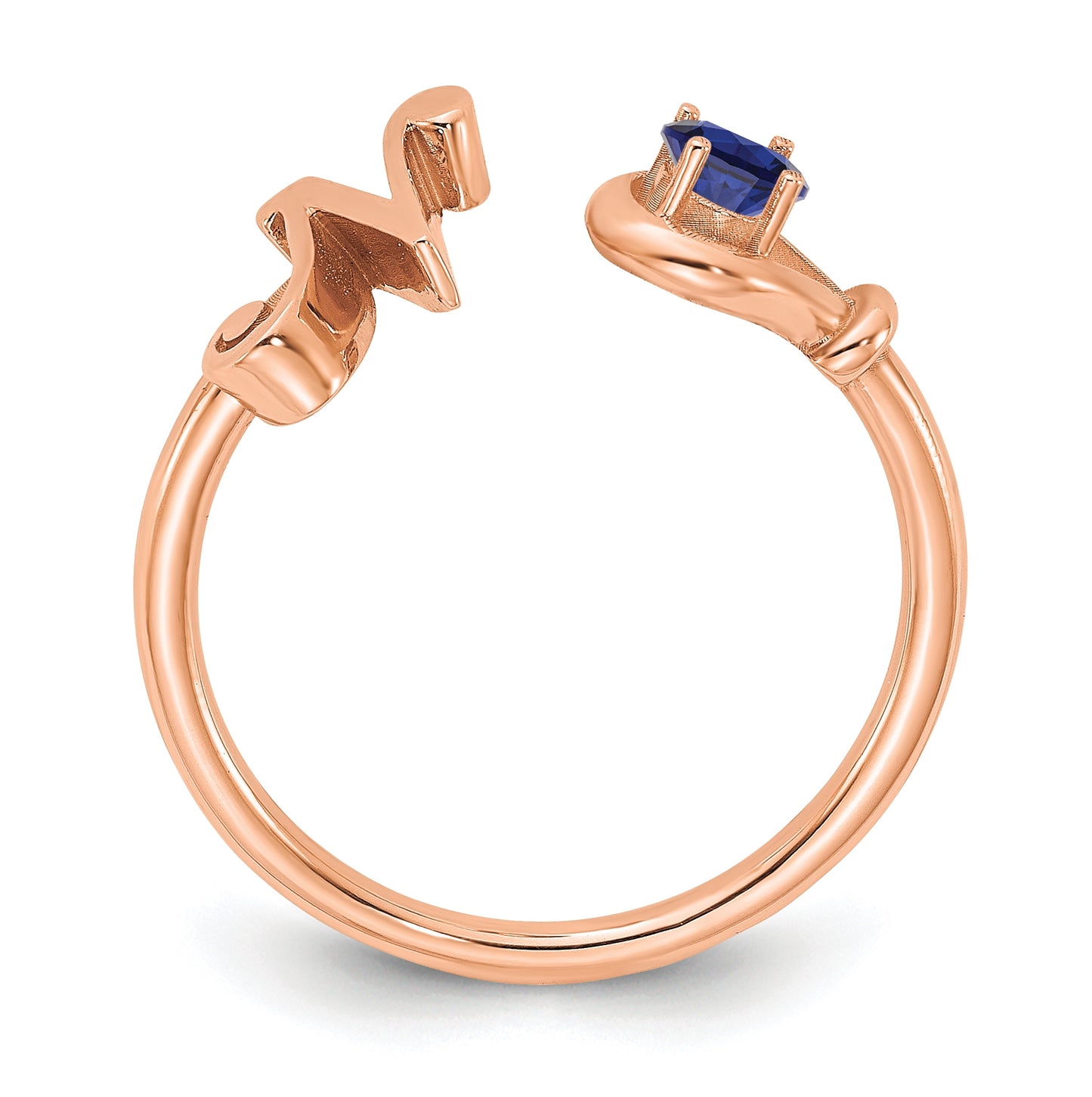 Sterling Silver Rose Gold plated Letter N with Birthstone Ring, Size 8