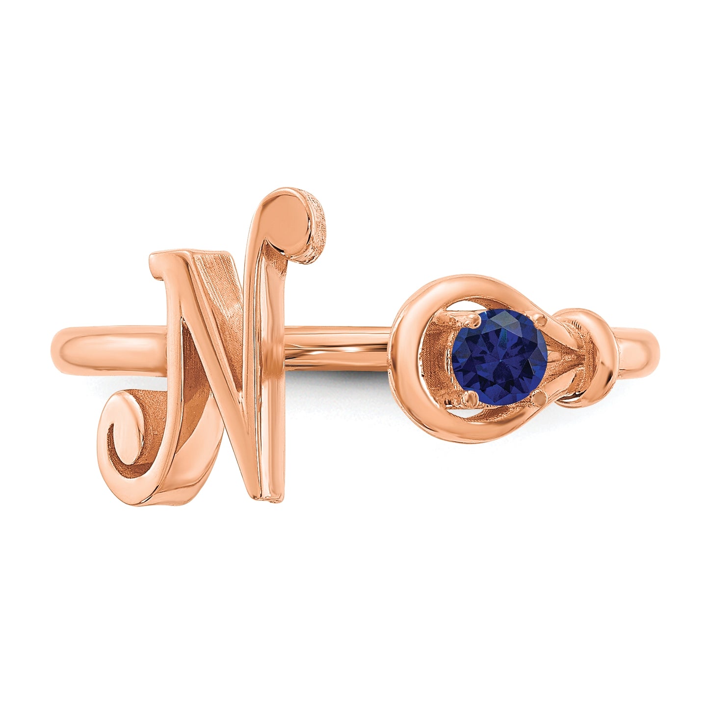14K Rose Gold Letter N with Birthstone Ring, Size 8
