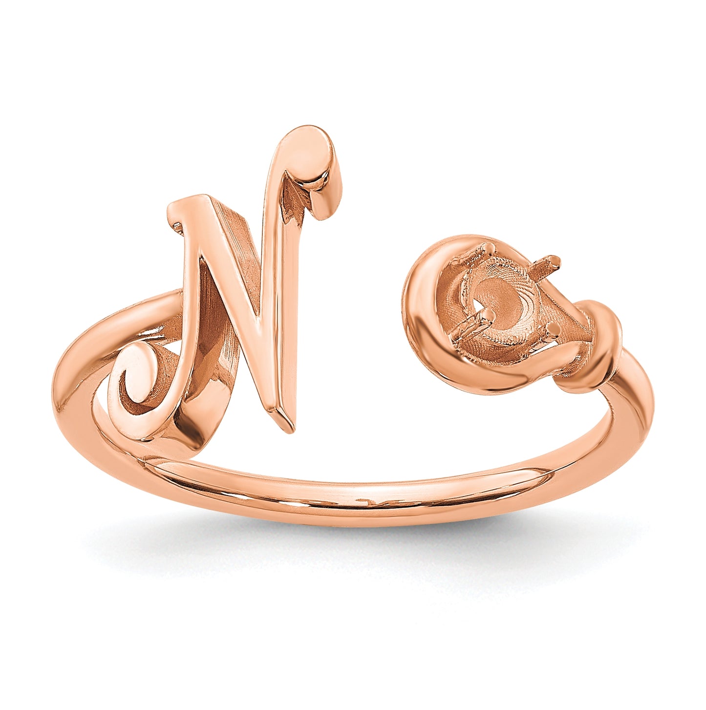 Sterling Silver Rose Gold plated Letter N with Birthstone Ring, Size 8