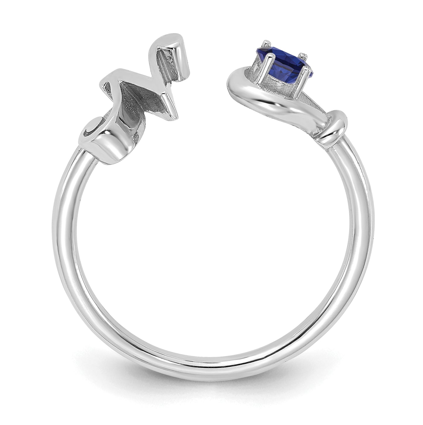 Sterling Silver Rhodium plated Letter N with Birthstone Ring, Size 7