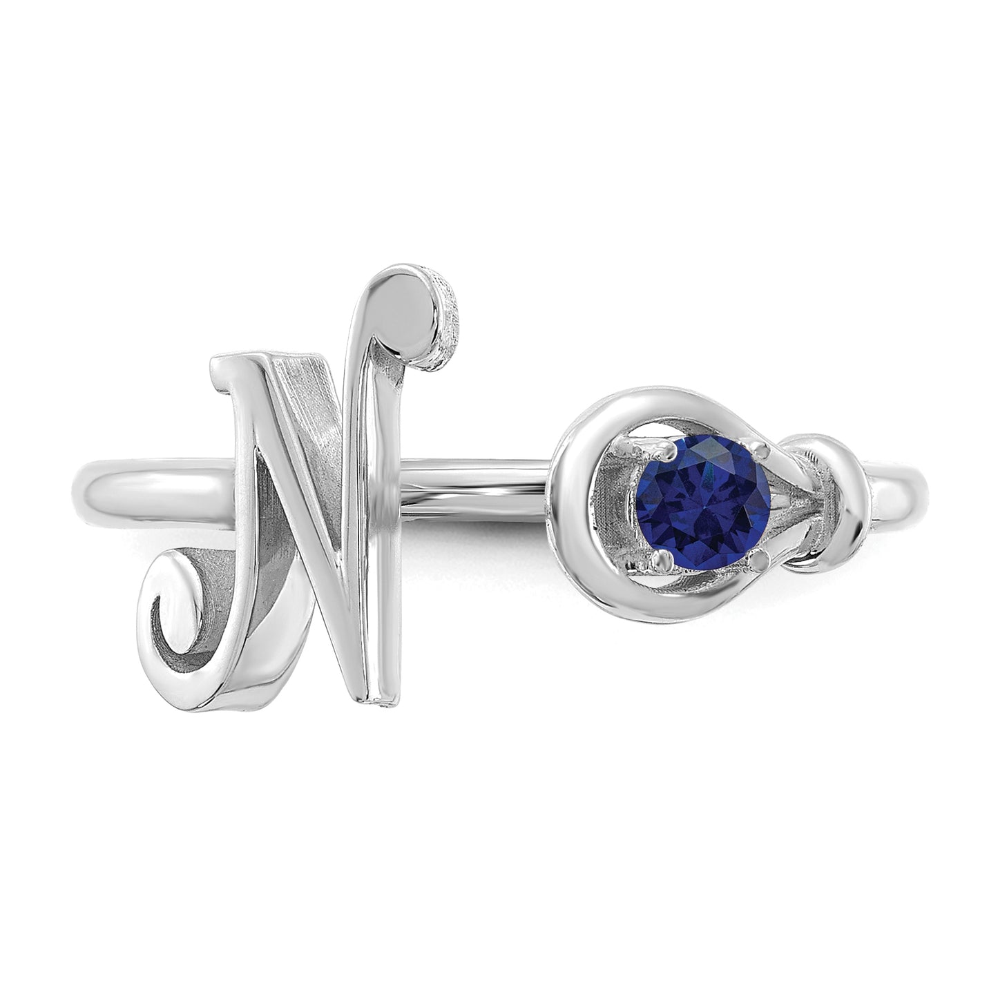 Sterling Silver Rhodium plated Letter N with Birthstone Ring, Size 7
