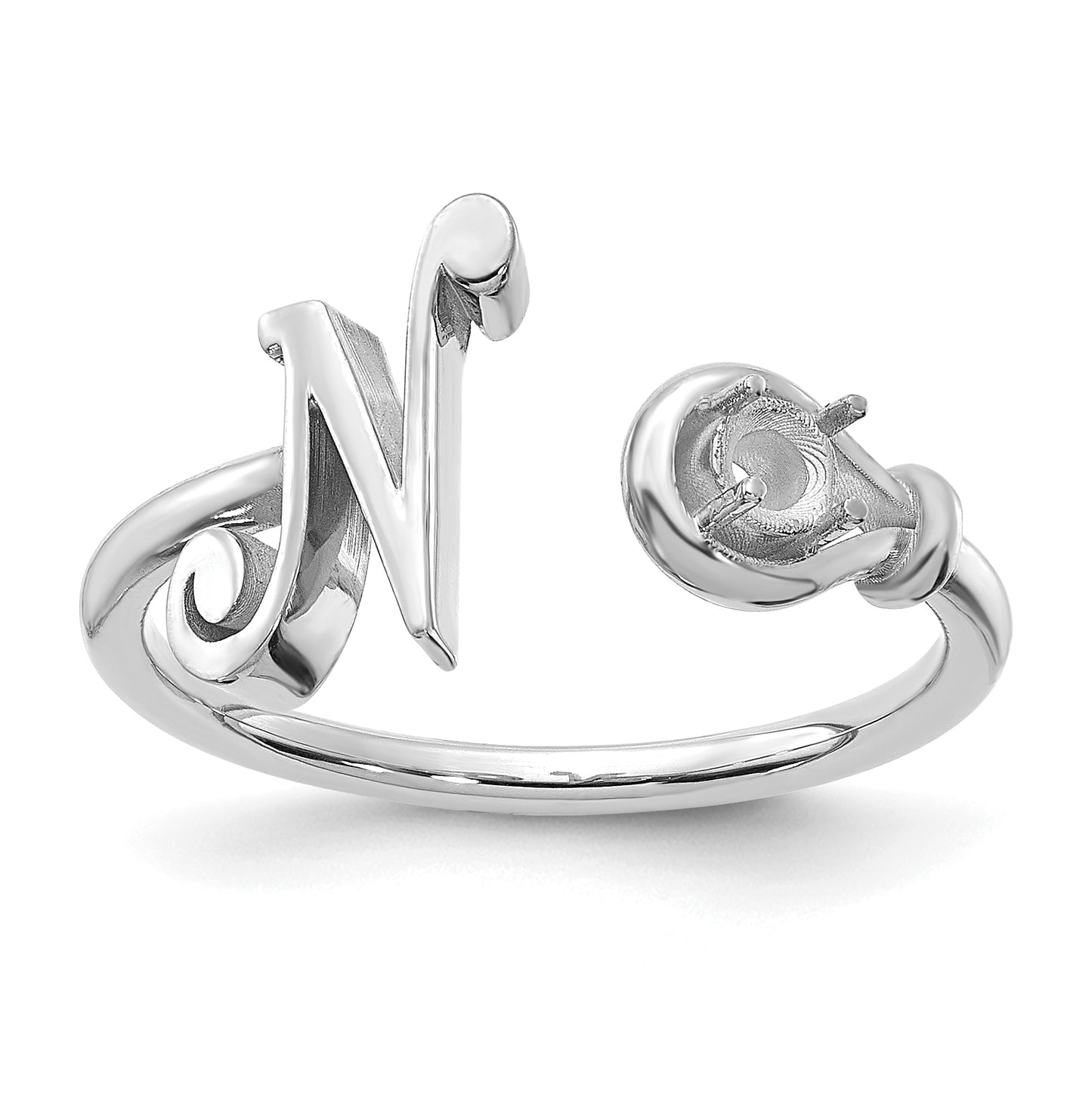 Sterling Silver Rhodium plated Letter N with Birthstone Ring, Size 7