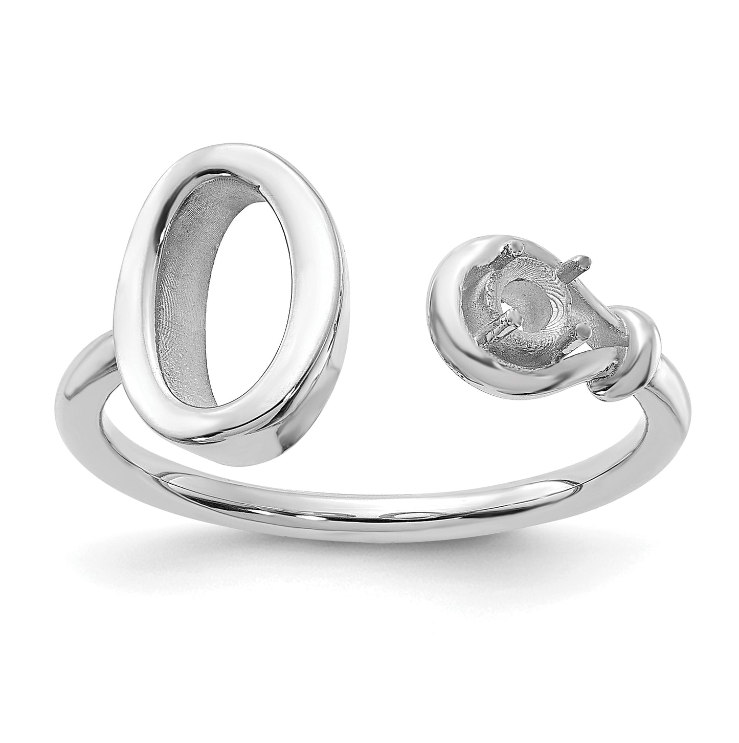 14K White Gold Letter O with Birthstone Ring, Size 7