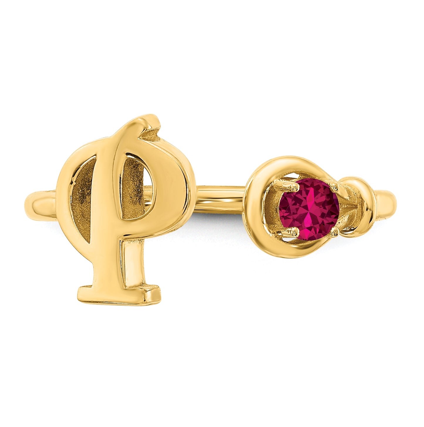 14K Yellow Gold Letter P with Birthstone Ring, Size 7