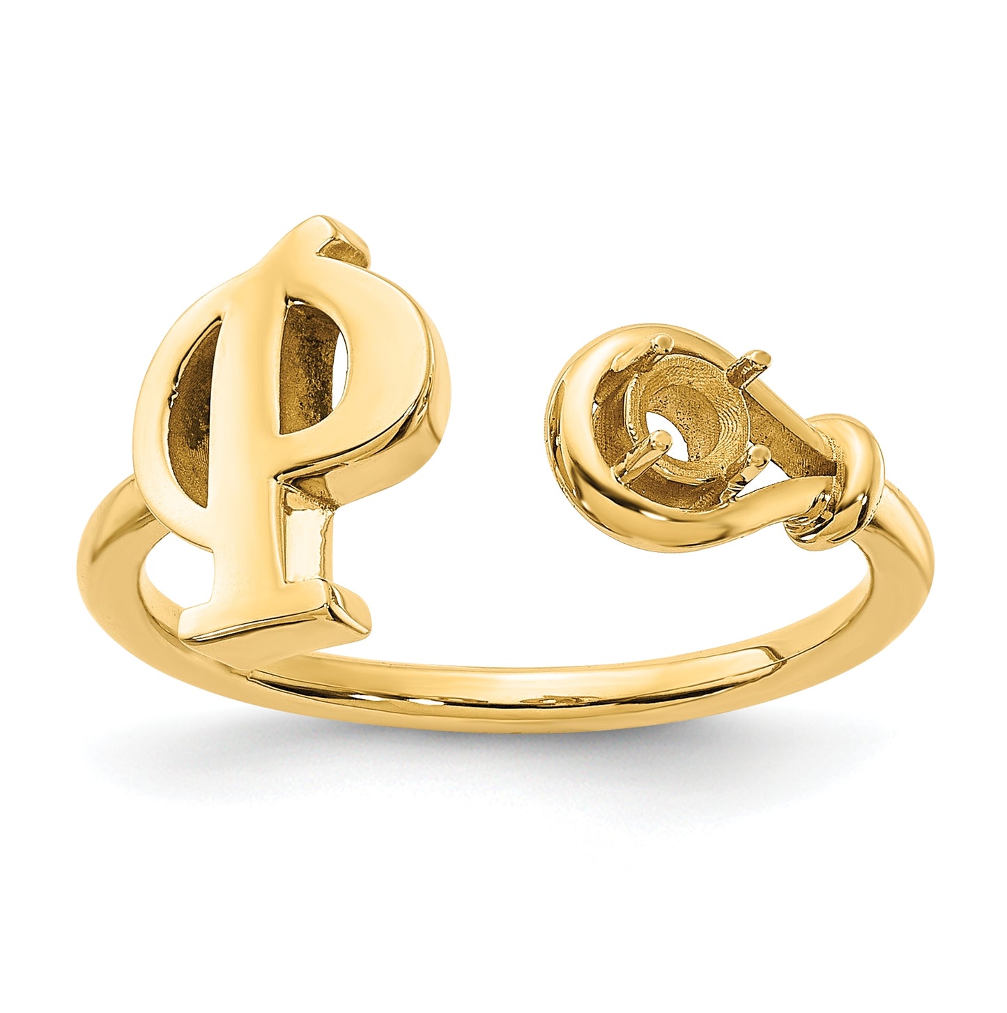 14K Yellow Gold Letter P with Birthstone Ring, Size 7