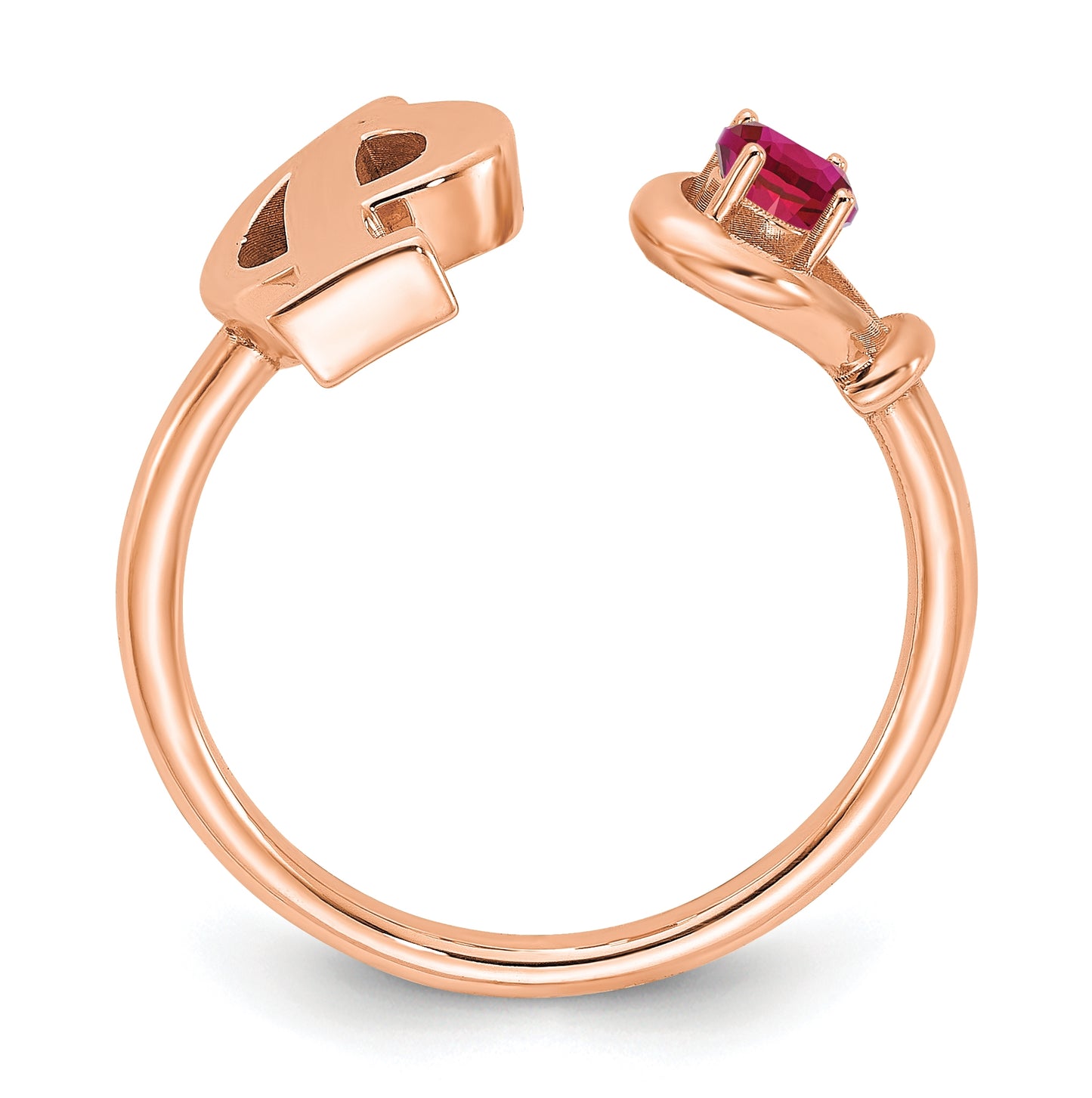 14K Rose Gold Letter P with Birthstone Ring, Size 8