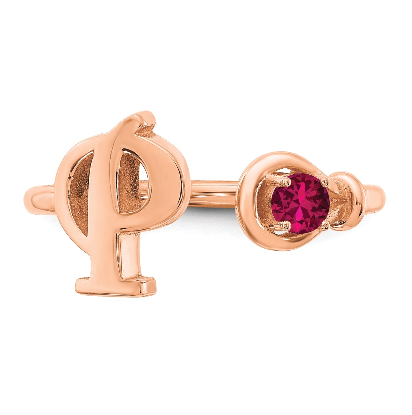 14K Rose Gold Letter P with Birthstone Ring, Size 8