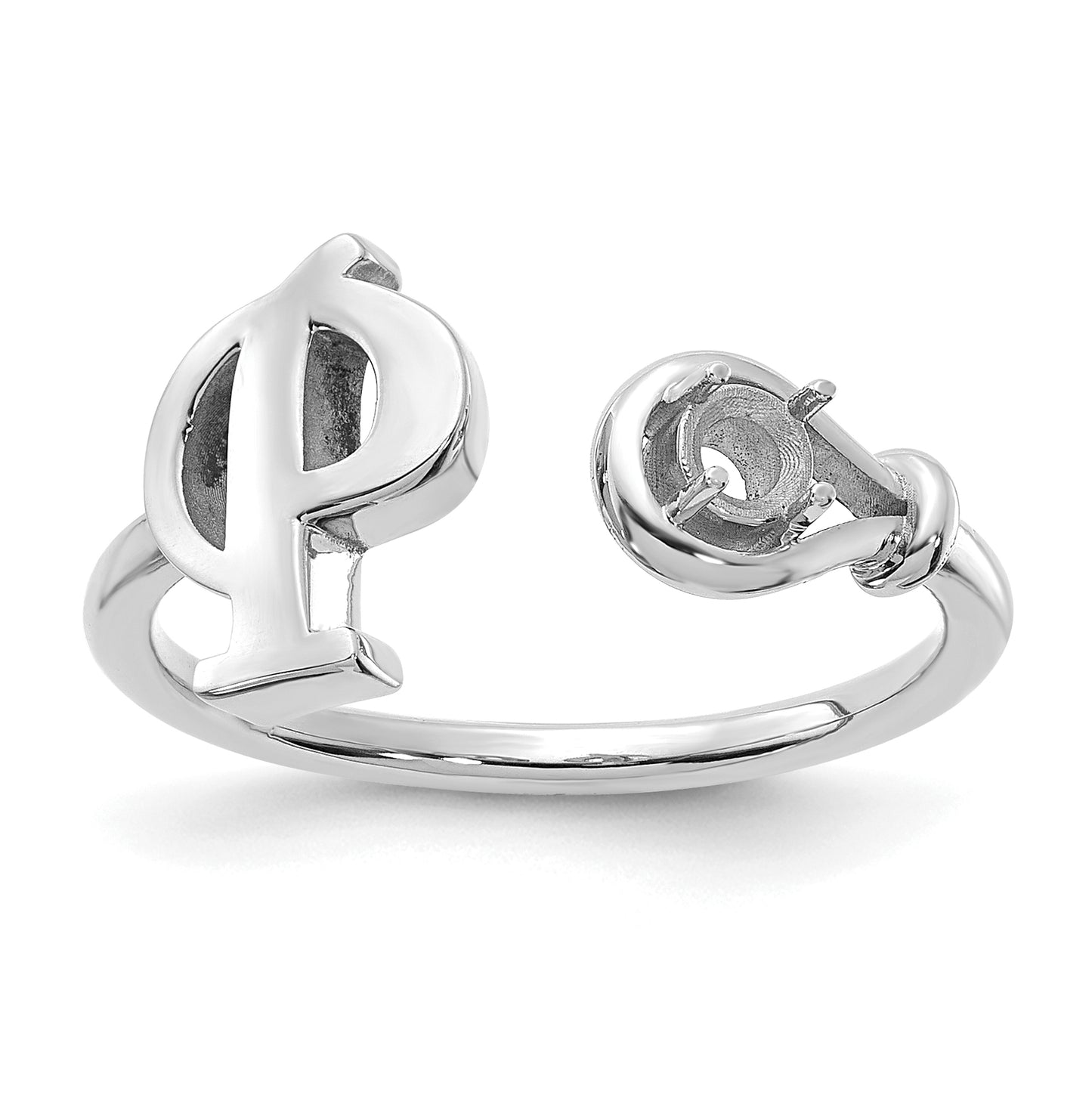 Sterling Silver Rhodium plated Letter P with Birthstone Ring, Size 7