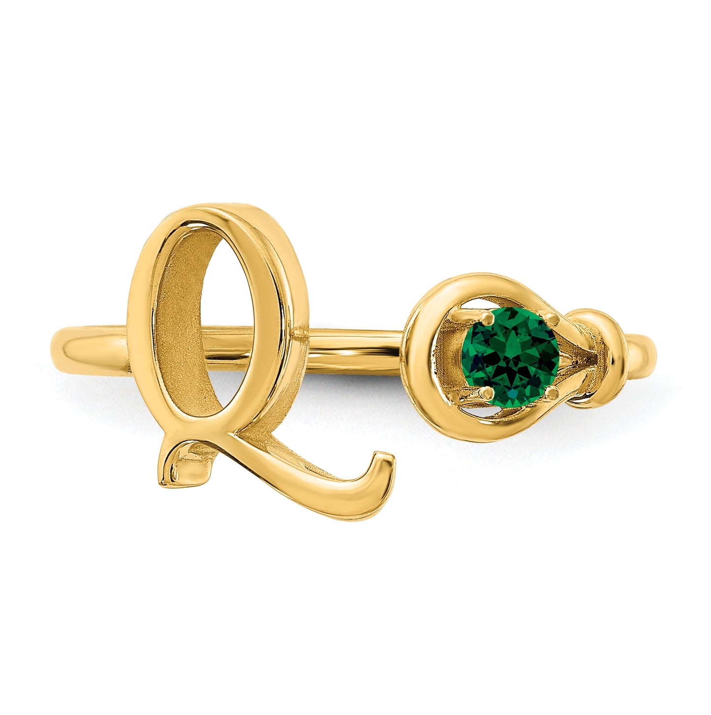 14K Yellow Gold Letter Q with Birthstone Ring, Size 7