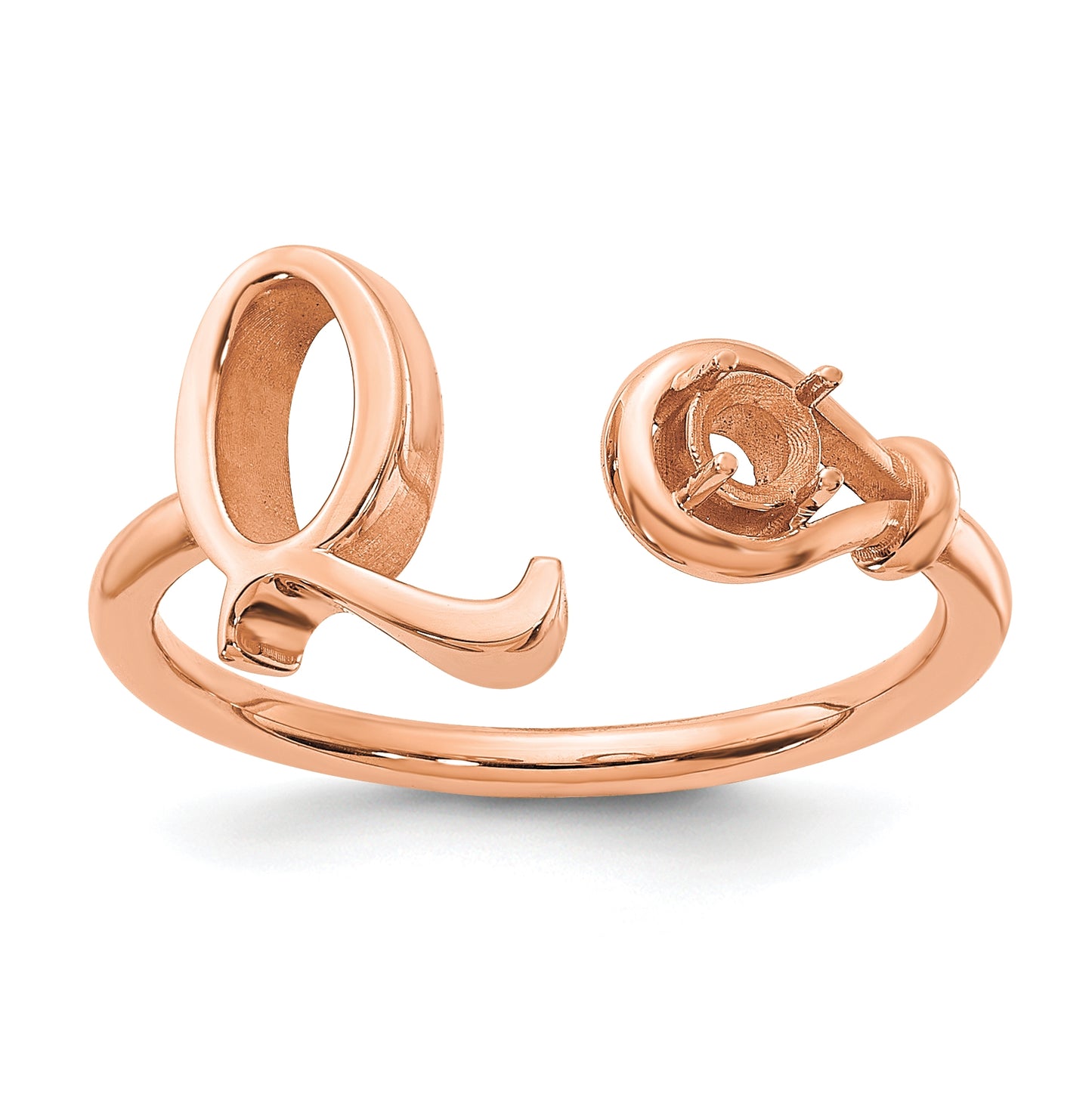 14K Rose Gold Letter Q with Birthstone Ring, Size 8