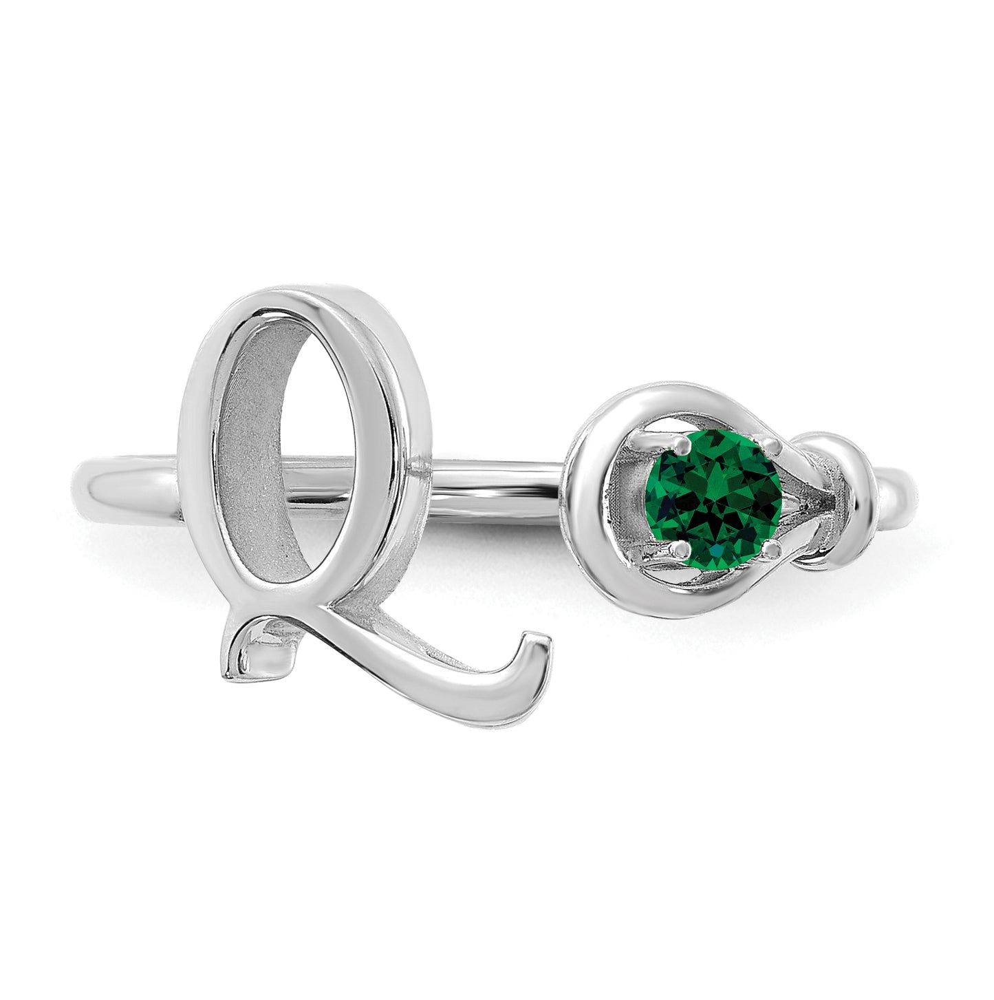 14K White Gold Letter Q with Birthstone Ring, Size 7