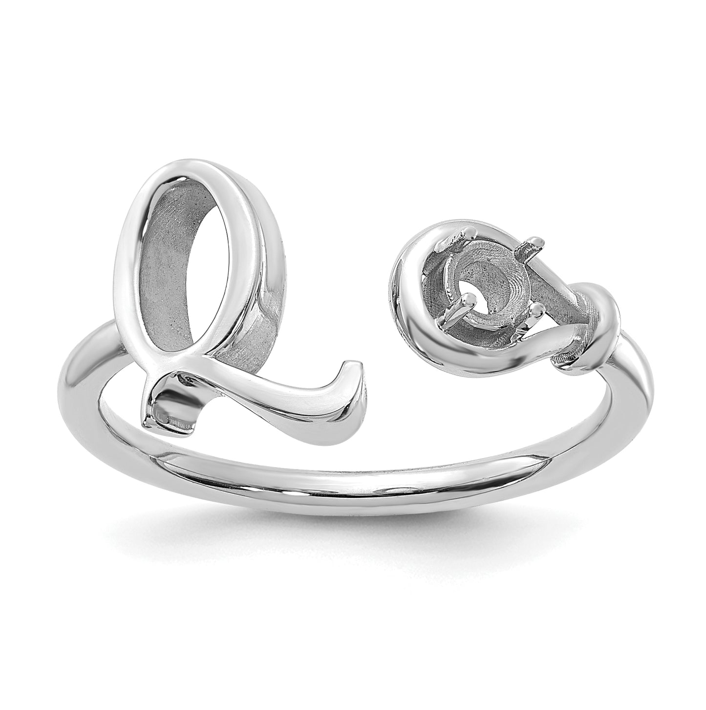 14K White Gold Letter Q with Birthstone Ring, Size 7