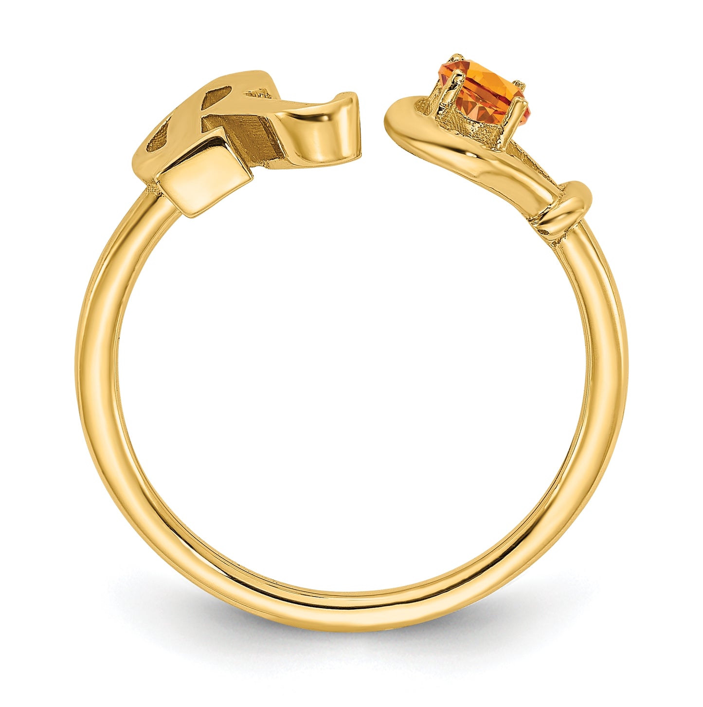 Sterling Silver Gold plated Letter R with Birthstone Ring, Size 6