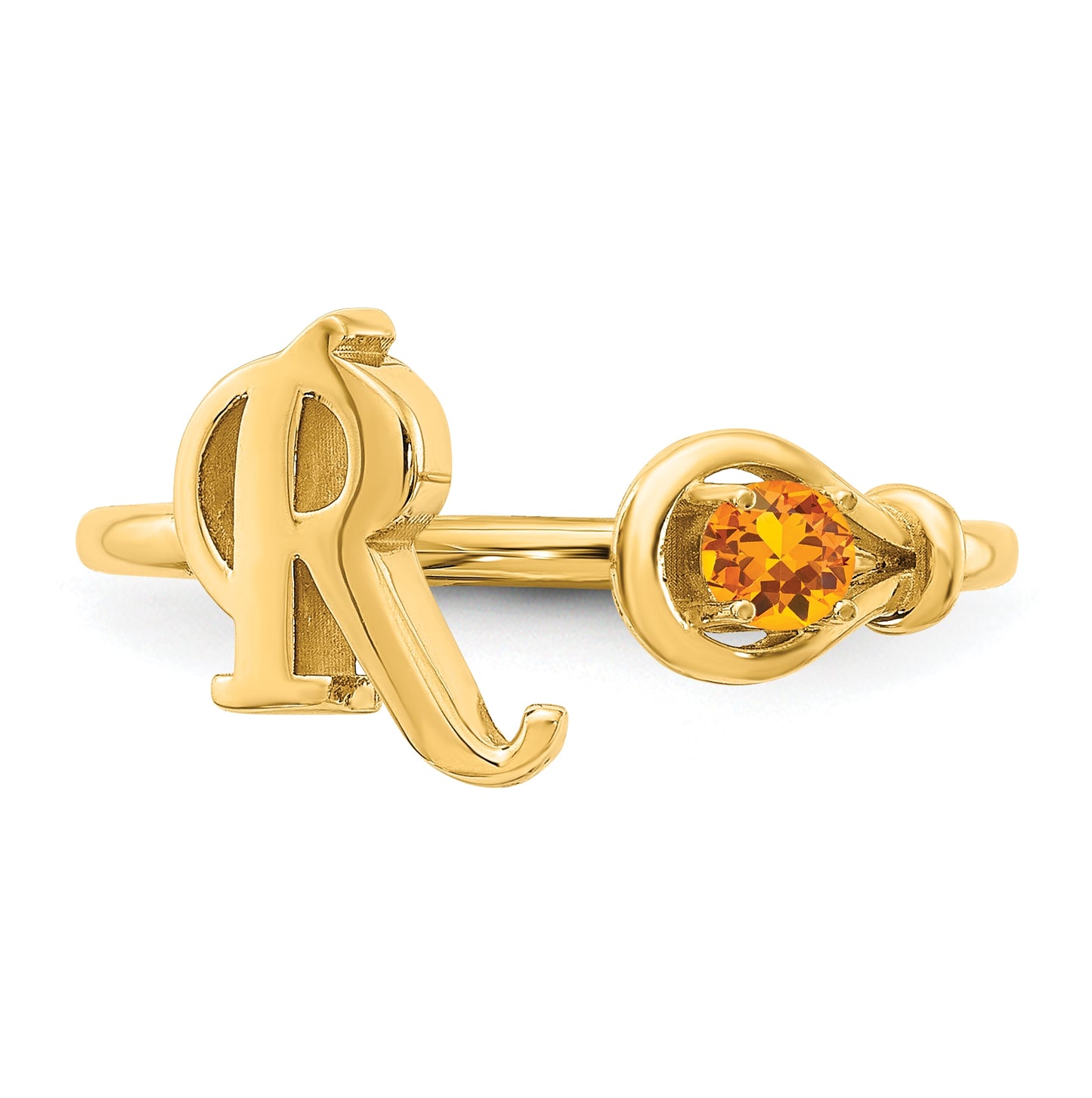 Sterling Silver Gold plated Letter R with Birthstone Ring, Size 6