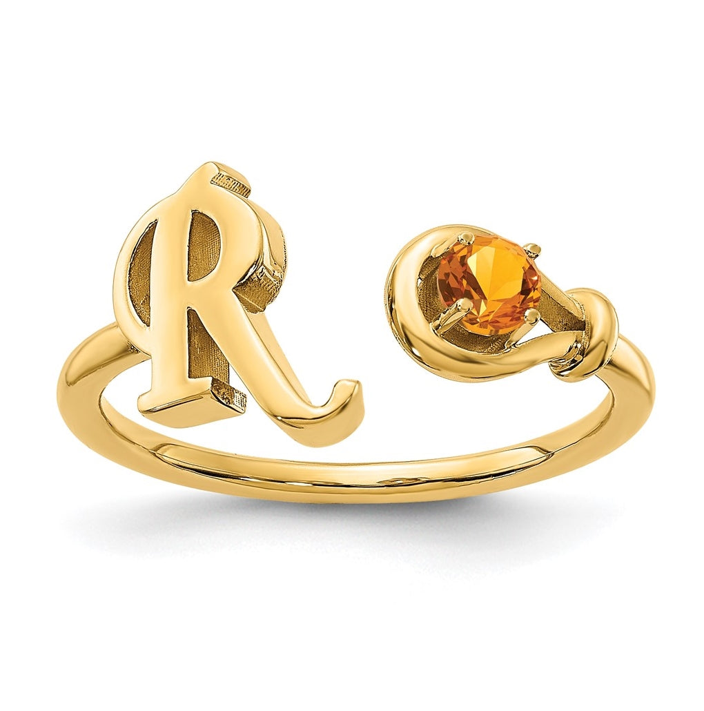 Sterling Silver Gold plated Letter R with Birthstone Ring, Size 6