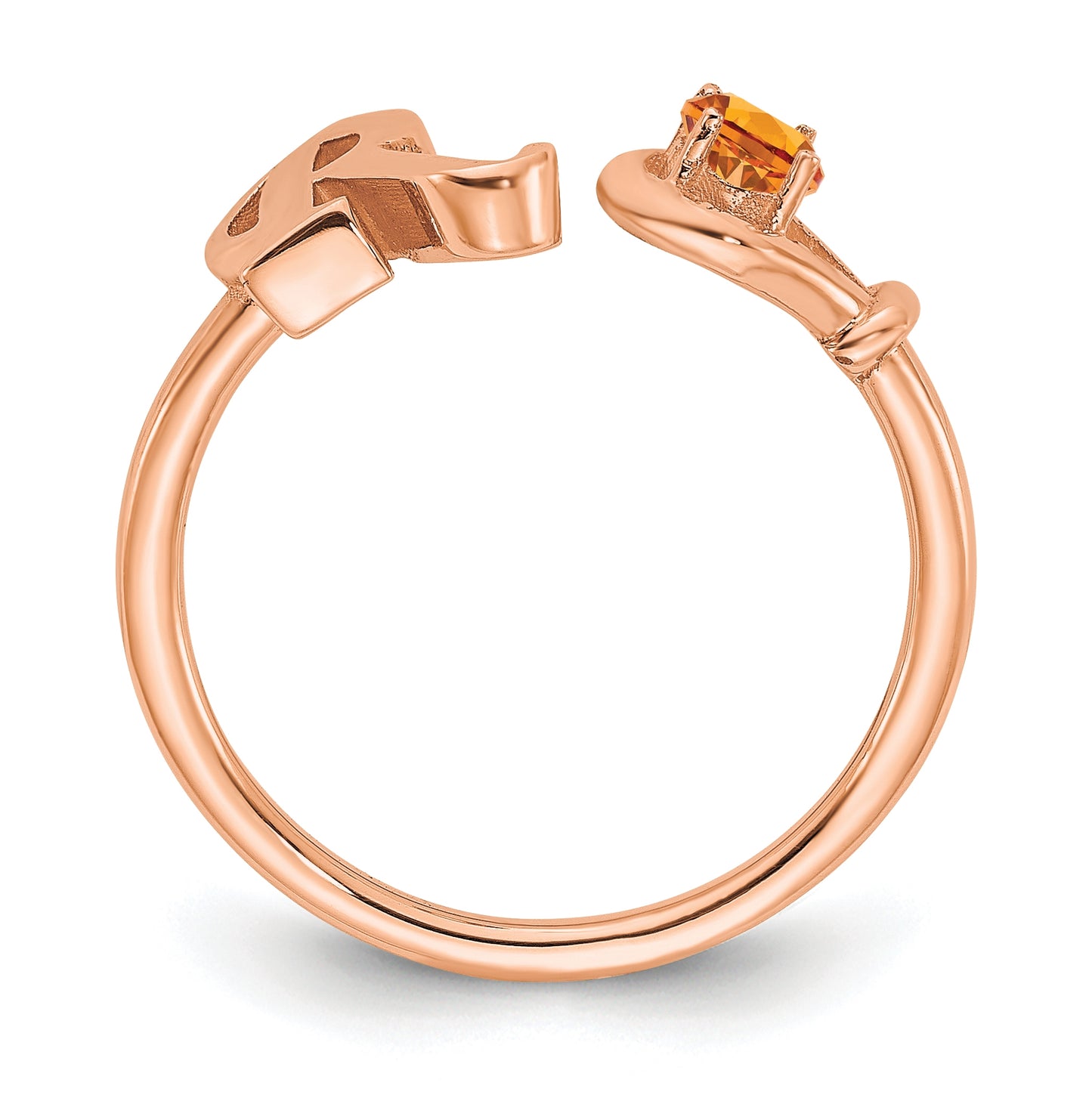 14k Rose Gold Letter R with birthstone Ring, Size 8