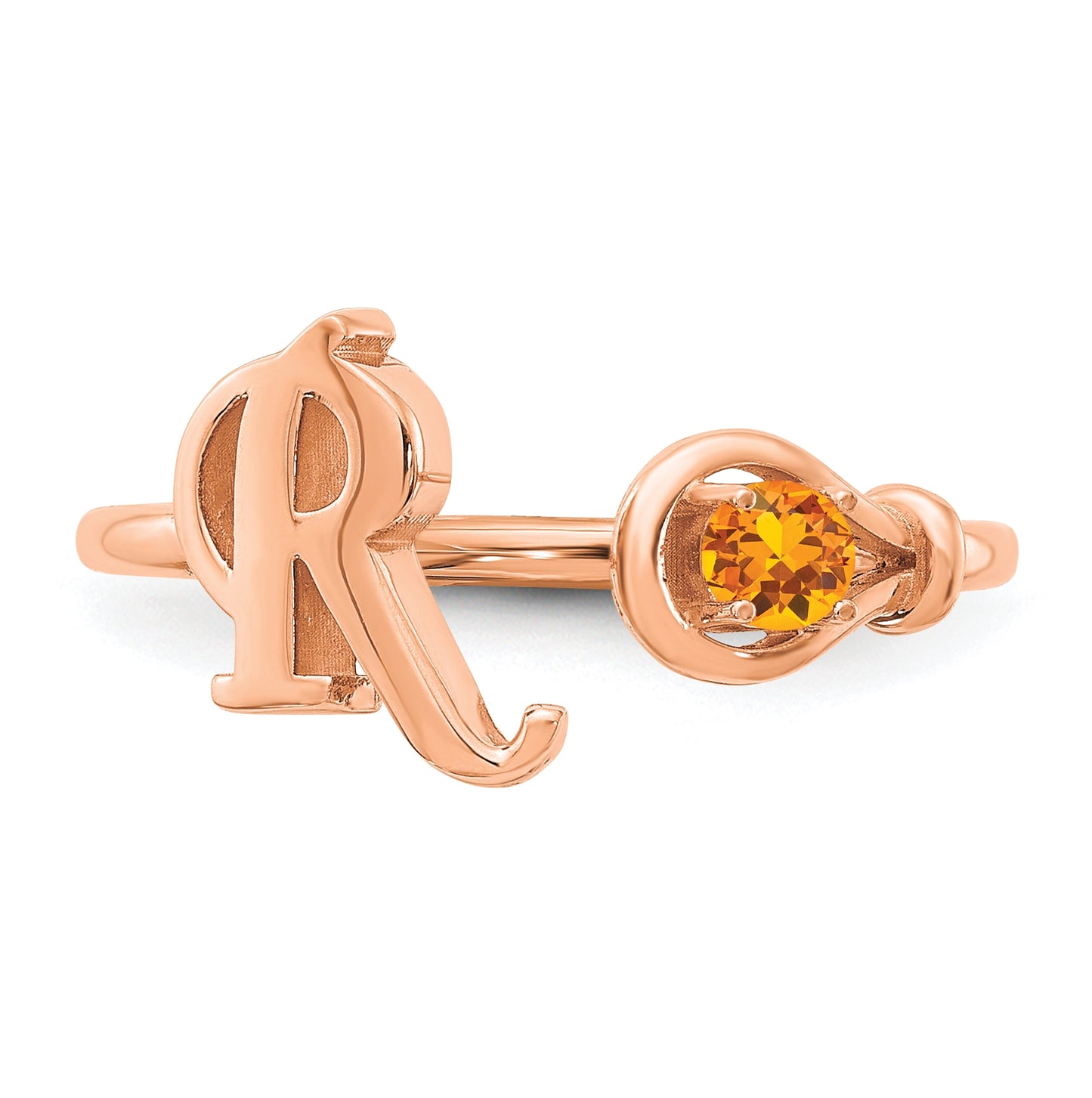 14k Rose Gold Letter R with birthstone Ring, Size 8