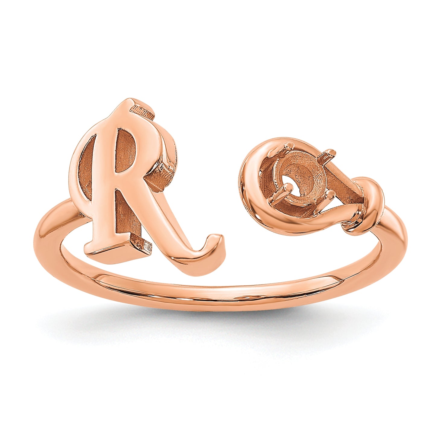 14k Rose Gold Letter R with birthstone Ring, Size 8