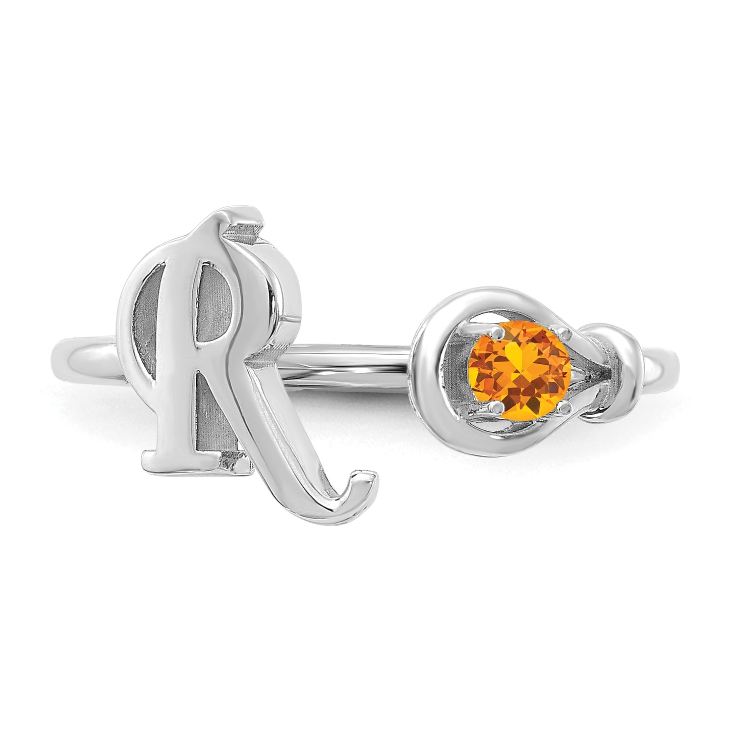 14K White Gold Letter R with Birthstone Ring, Size 7