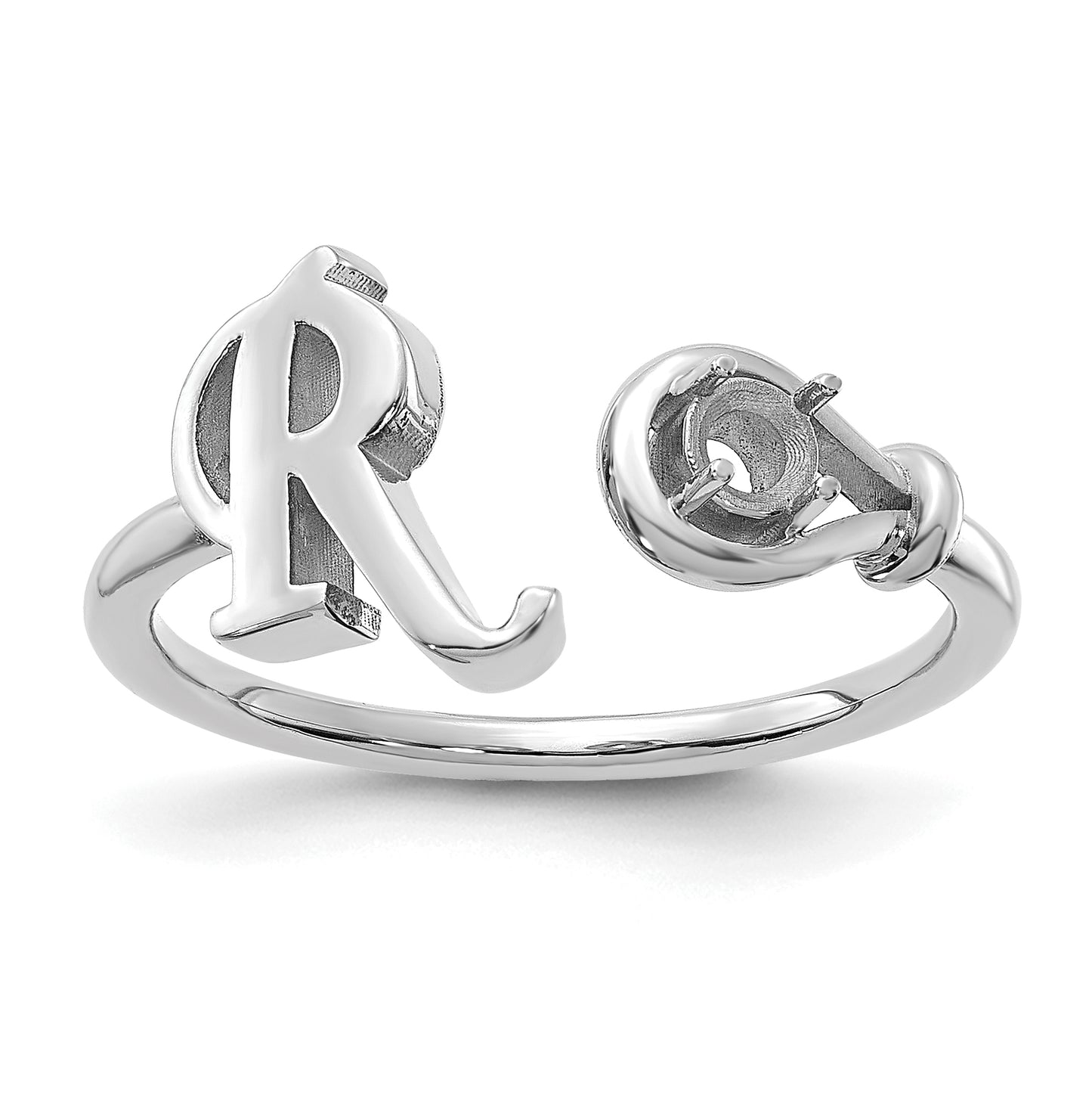 14K White Gold Letter R with Birthstone Ring, Size 7