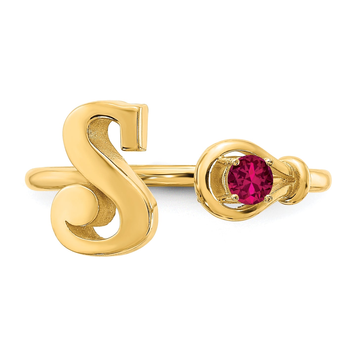 Sterling Silver Gold plated Letter S with Birthstone Ring, Size 6