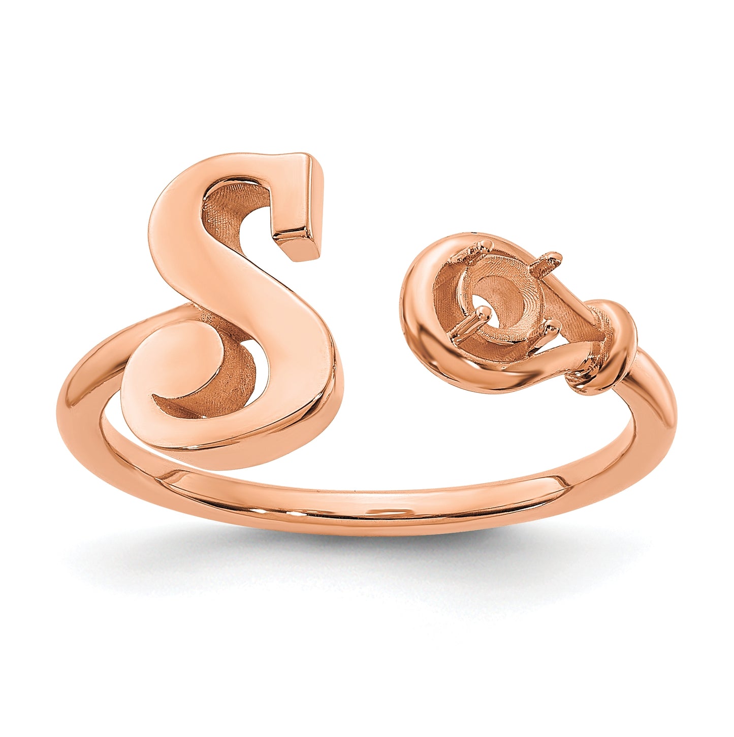 Sterling Silver Rose Gold Plated Letter S with Birthstone Ring, Size 8