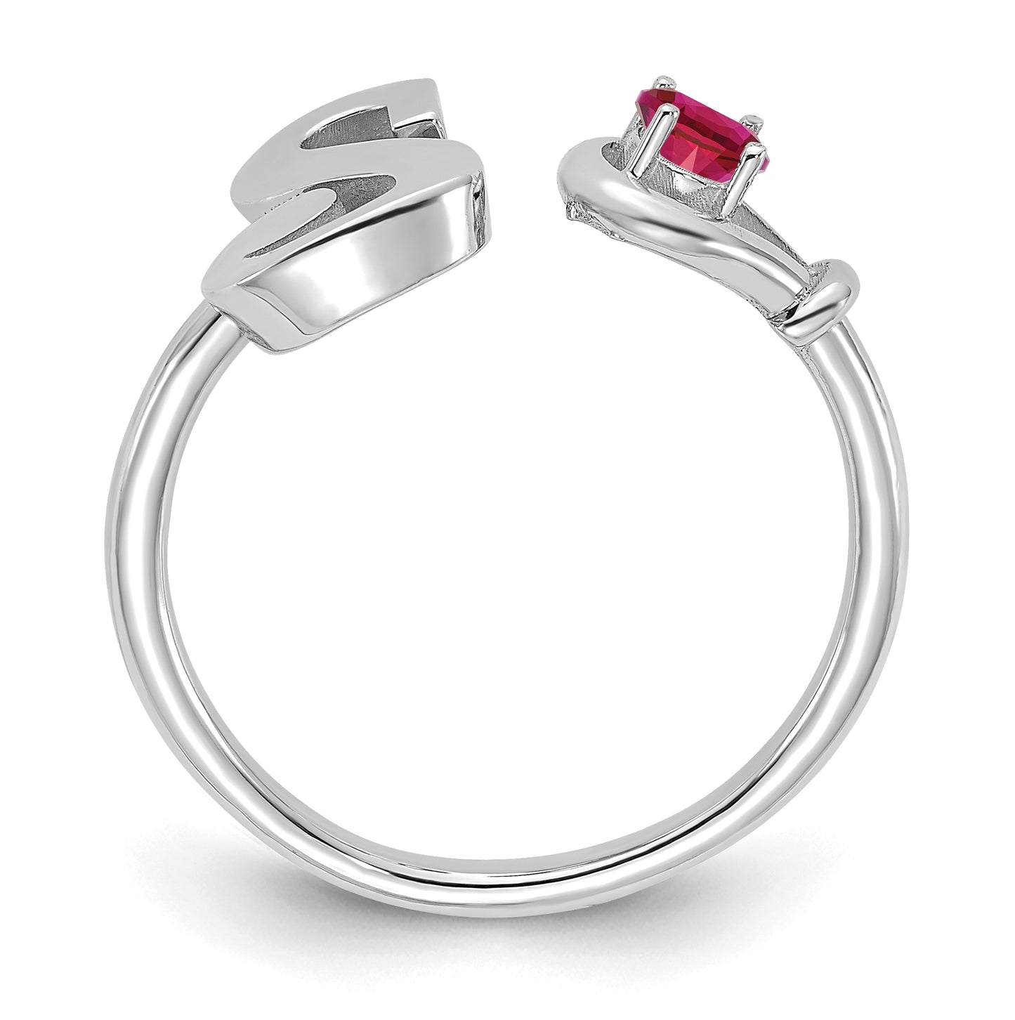 Sterling Silver Rhodium plated Letter S with Birthstone Ring, Size 7