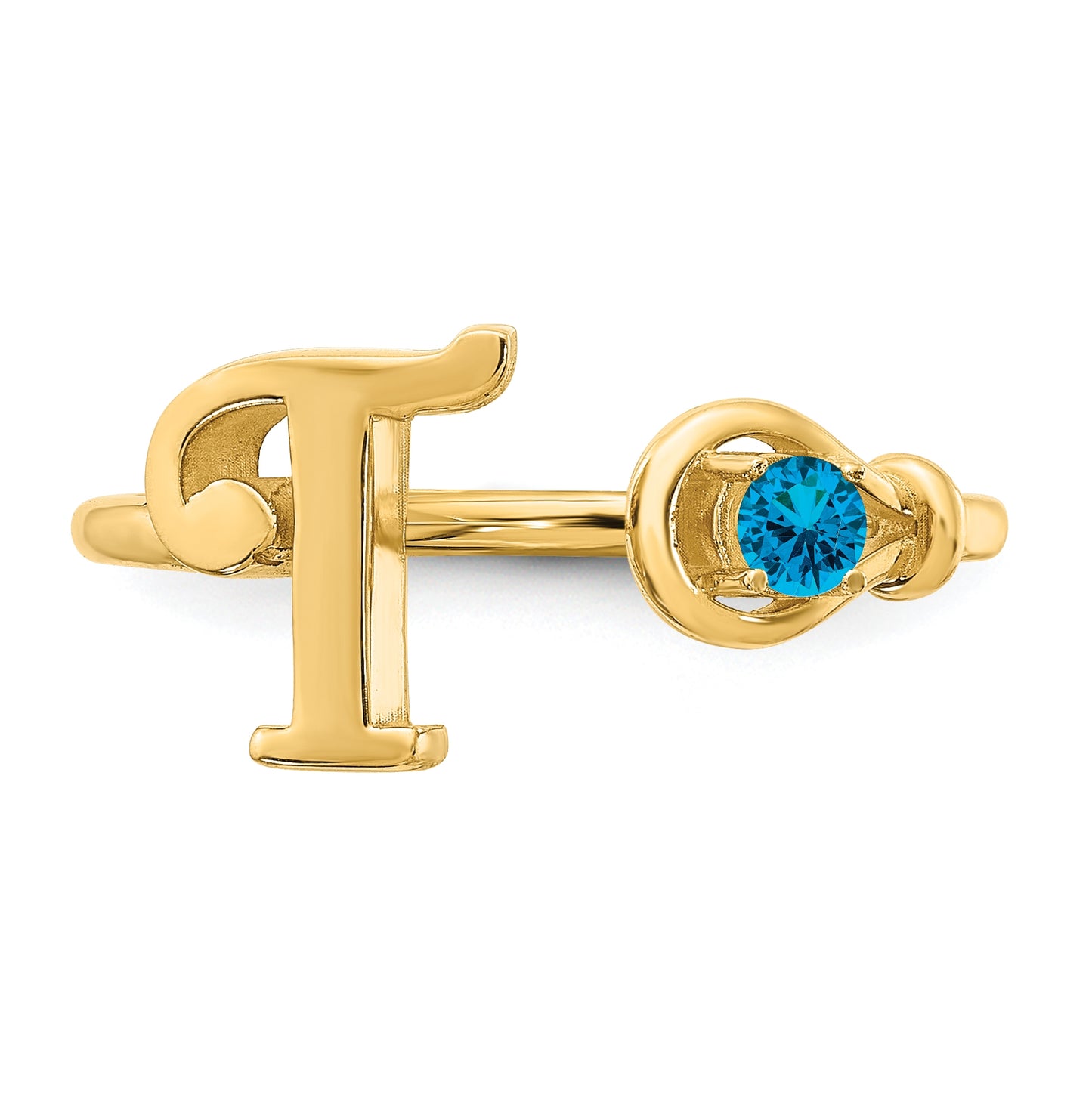 14K Yellow Gold Letter T with Birthstone Rings, Size 7