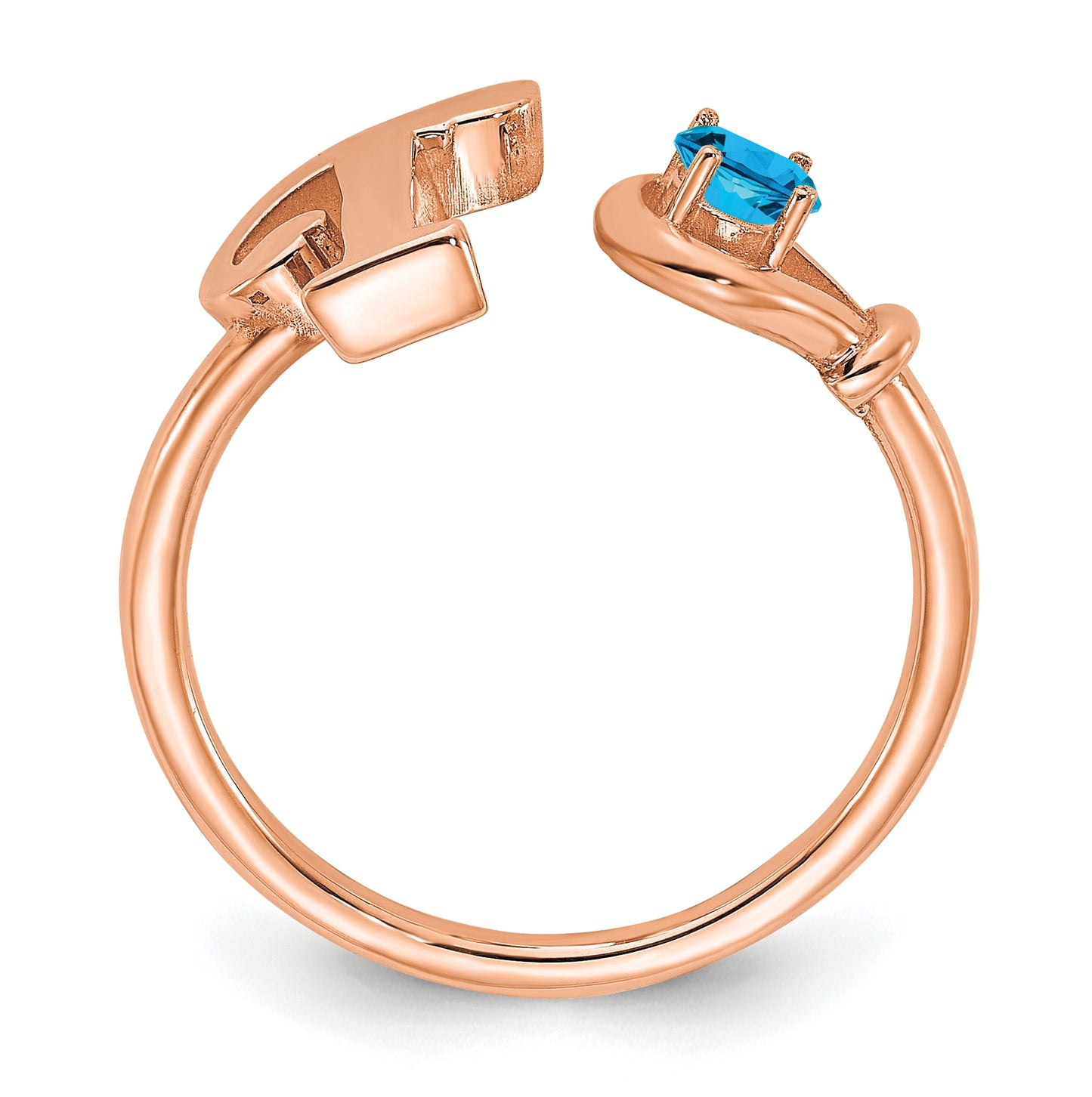 14K Rose Gold Letter T with Birthstone Ring, Size 8