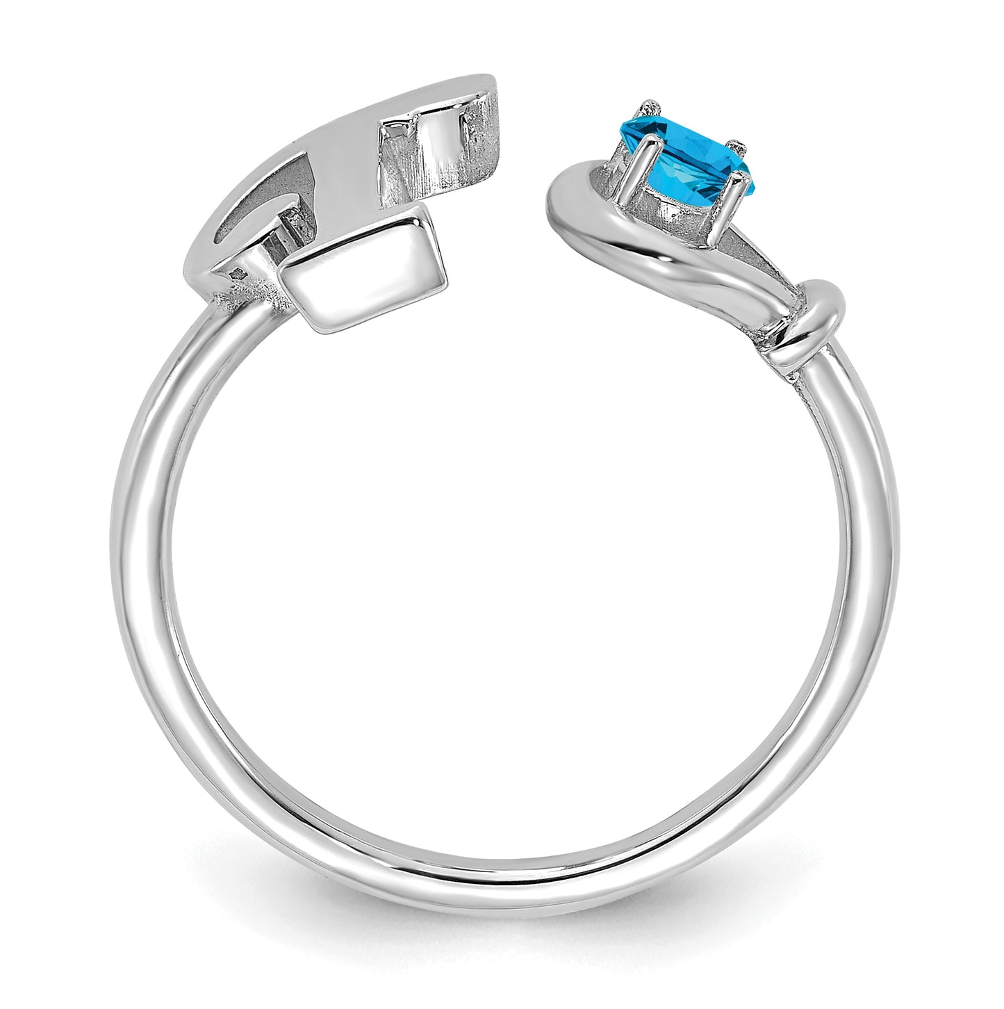 Sterling Silver Rhodium plated Letter T with Birthstone Rings, Size 7