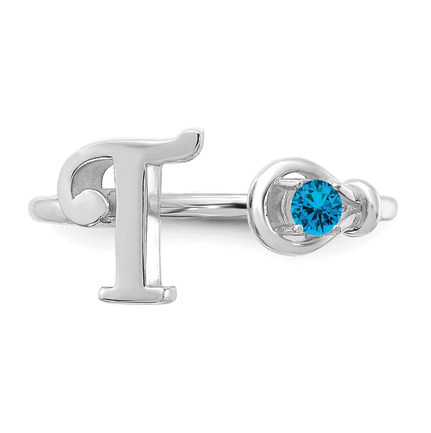 14K White Gold Letter T with Birthstone Rings, Size 7