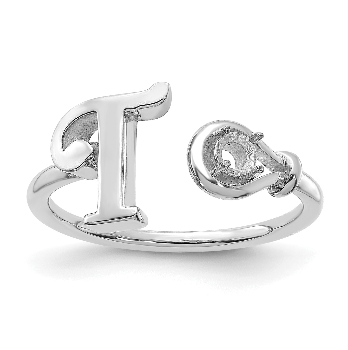Sterling Silver Rhodium plated Letter T with Birthstone Rings, Size 7