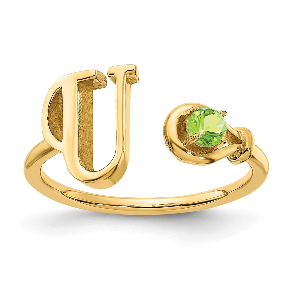 Sterling Silver Gold plated Letter U with Birthstone Rings, Size 6