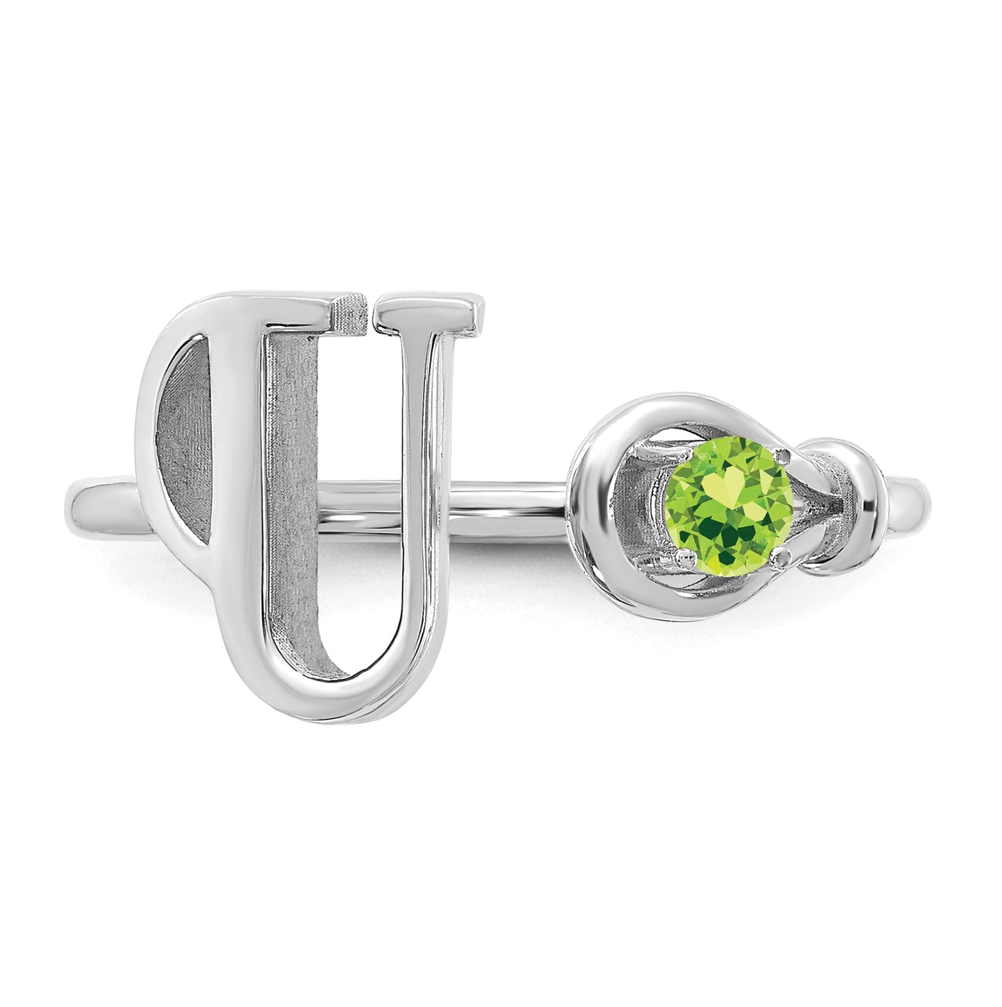 Sterling Silver Rhodium plated Letter U with Birthstone Rings, Size 7