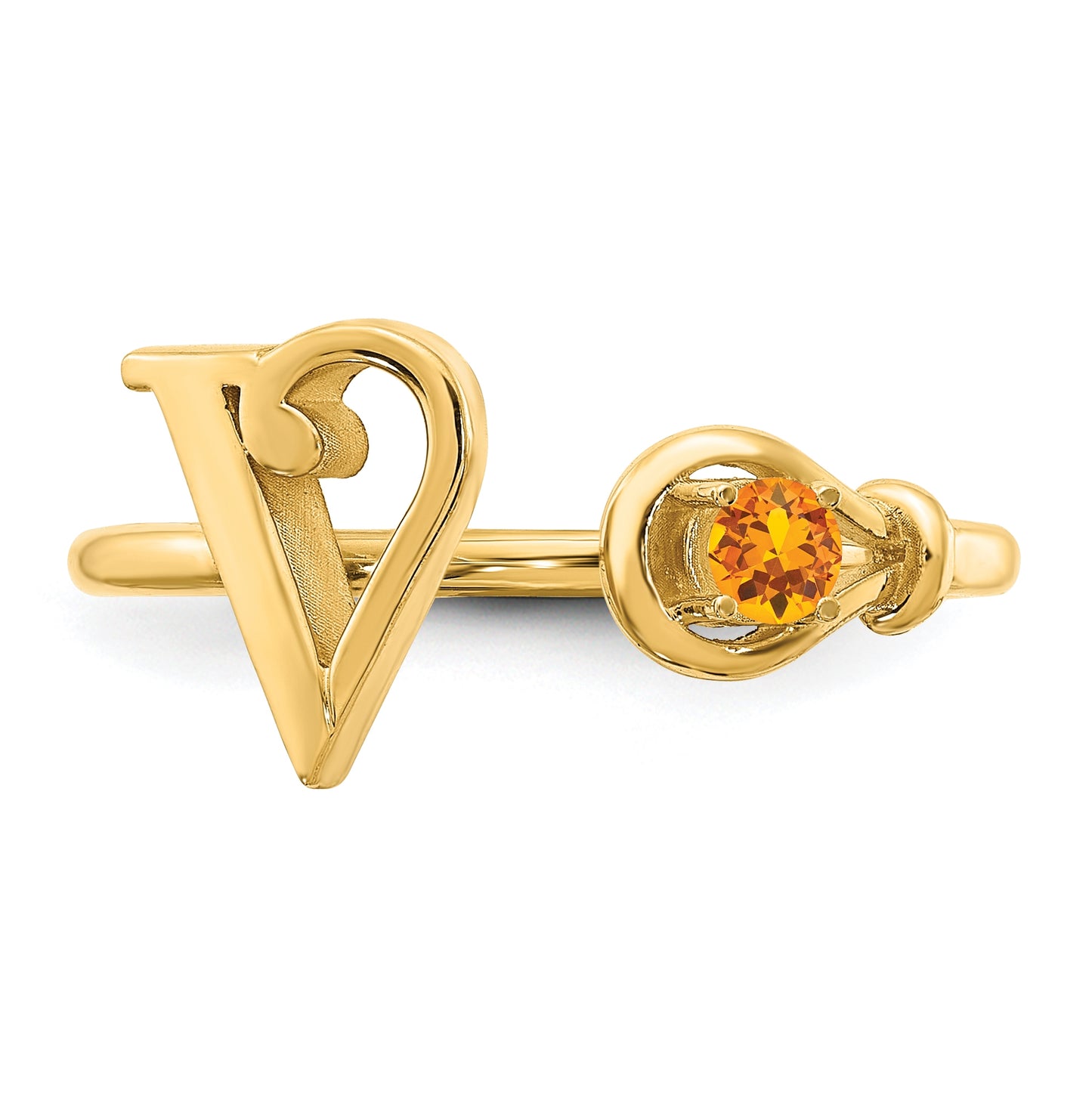 14K Yellow Gold Letter V with Birthstone Ring, Size 7