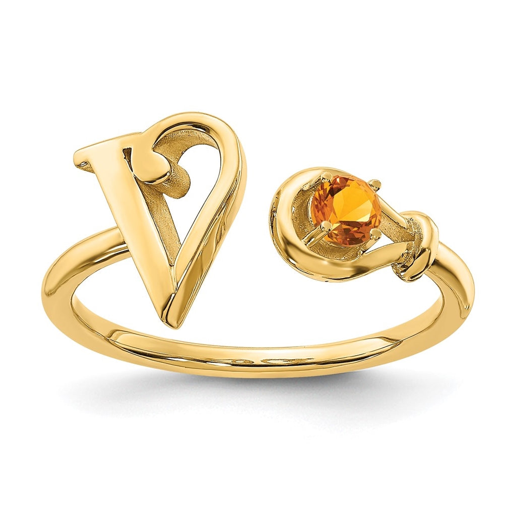 14K Yellow Gold Letter V with Birthstone Ring, Size 7
