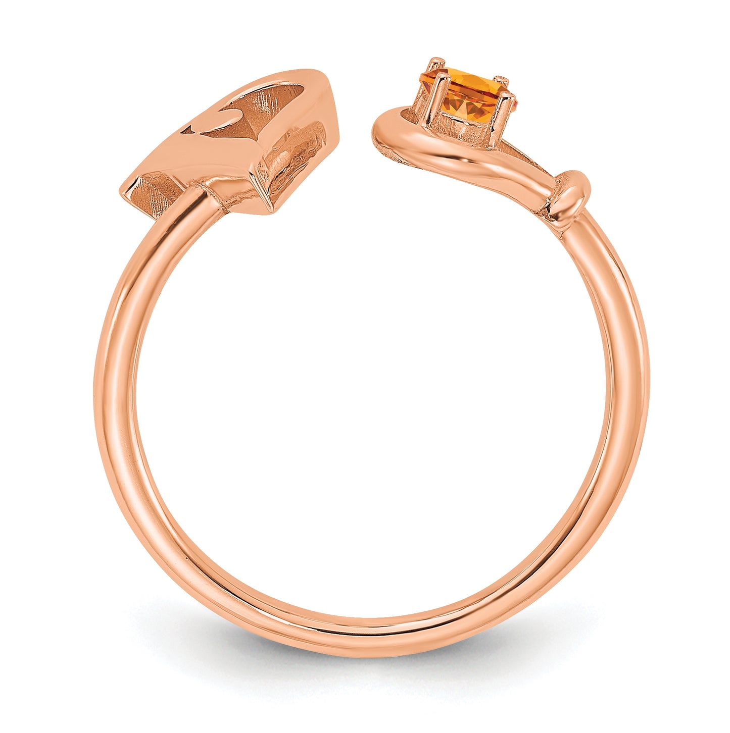 Sterling Silver Rose Gold plated Letter V with Birthstone Ring, Size 8