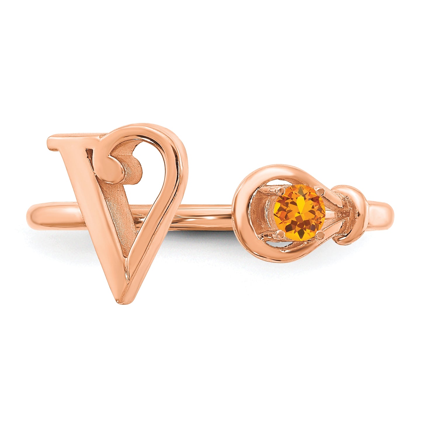 14K Rose Gold Letter V with Birthstone Ring, Size 8