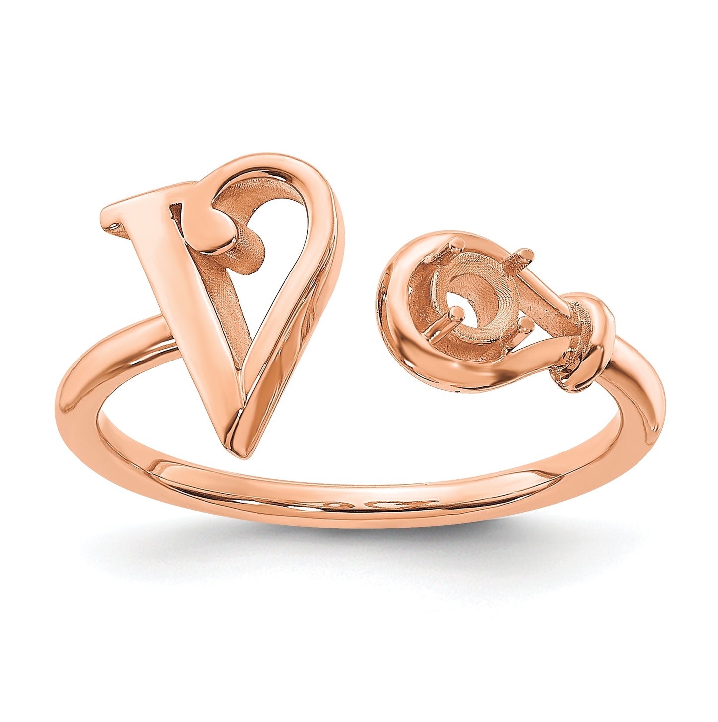 14K Rose Gold Letter V with Birthstone Ring, Size 8