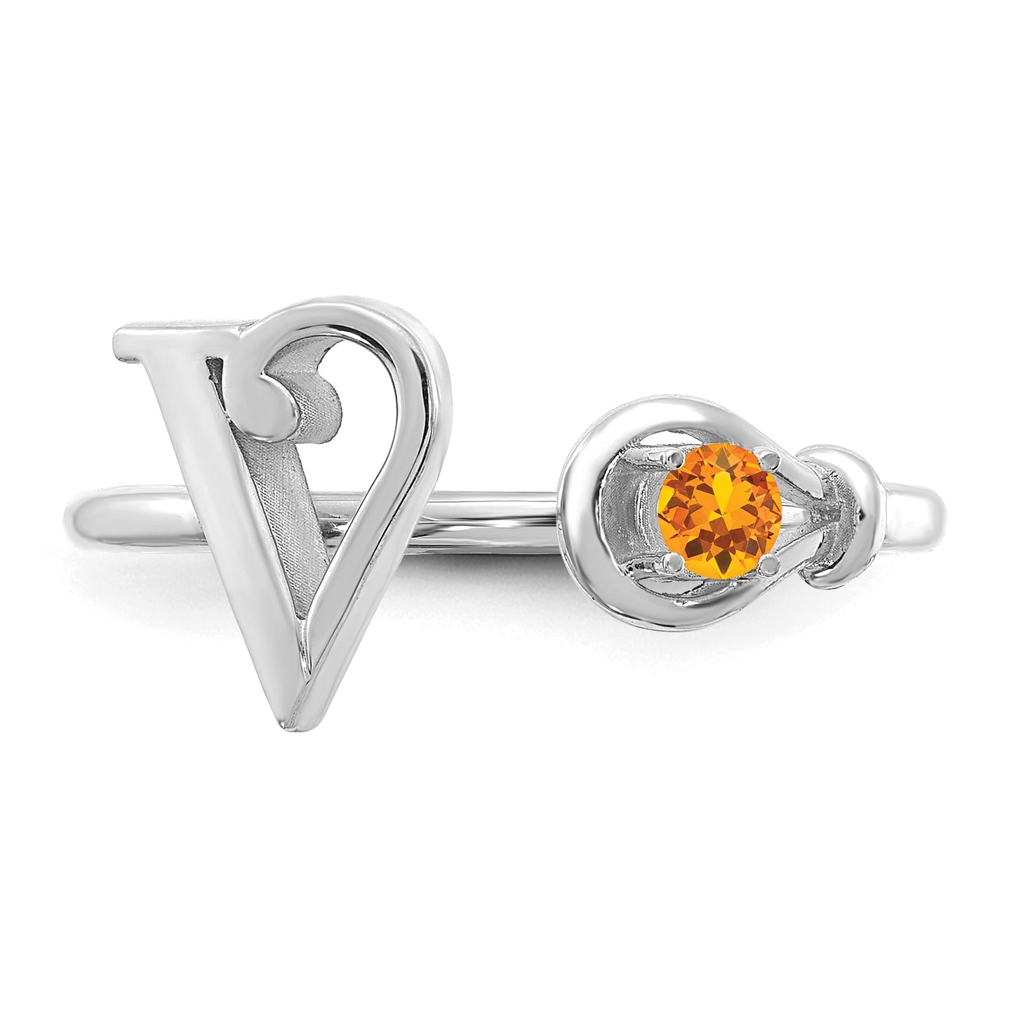 14K White Gold Letter V with Birthstone Ring, Size 7