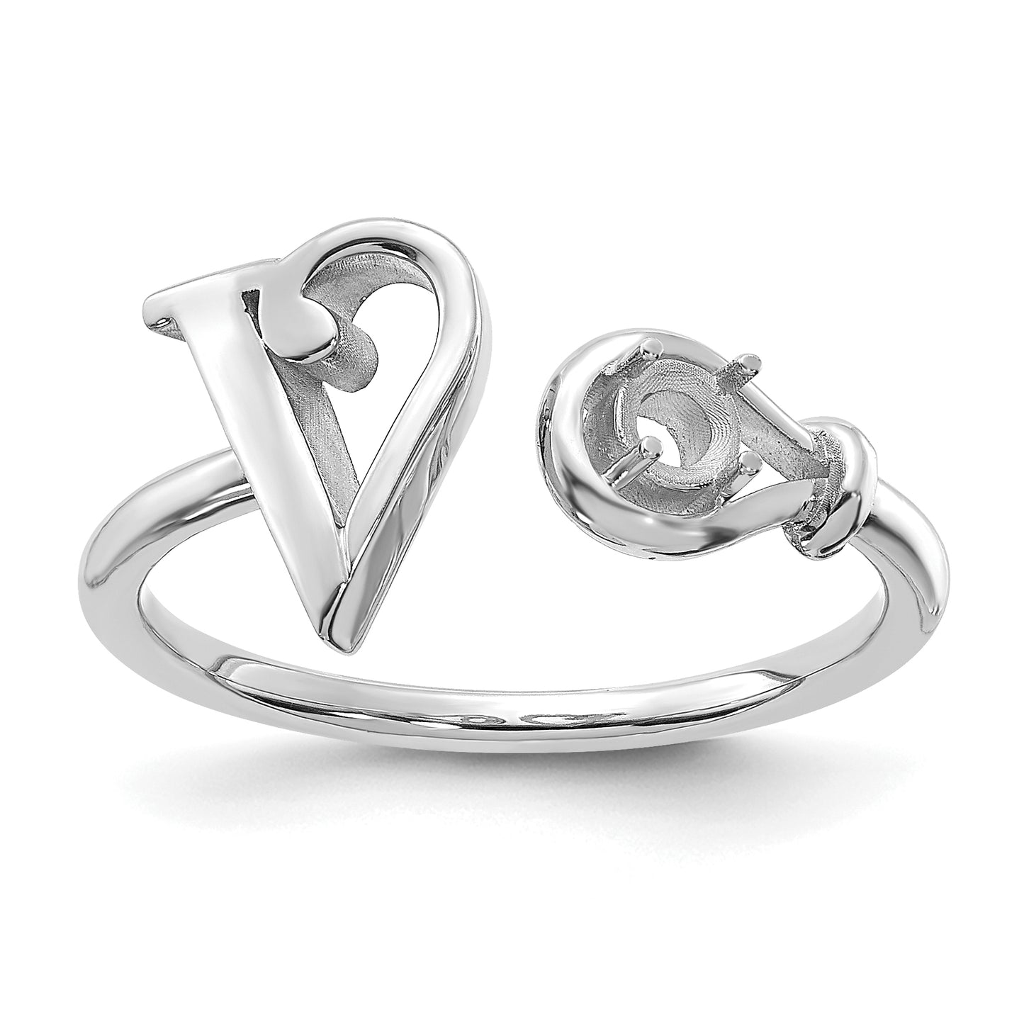 14K White Gold Letter V with Birthstone Ring, Size 7