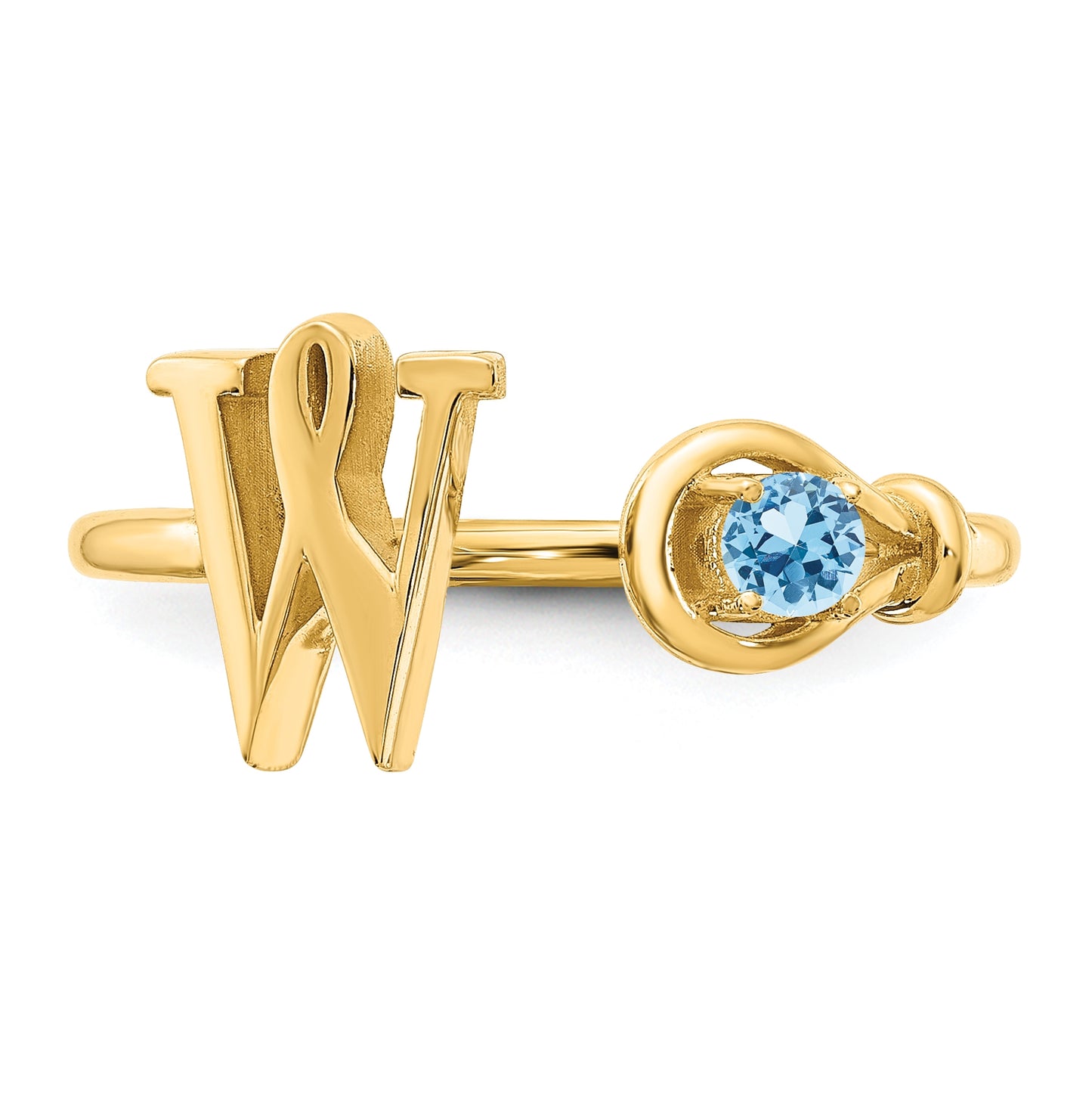 14K Yellow Gold Letter W with Birthstone Ring, Size 7