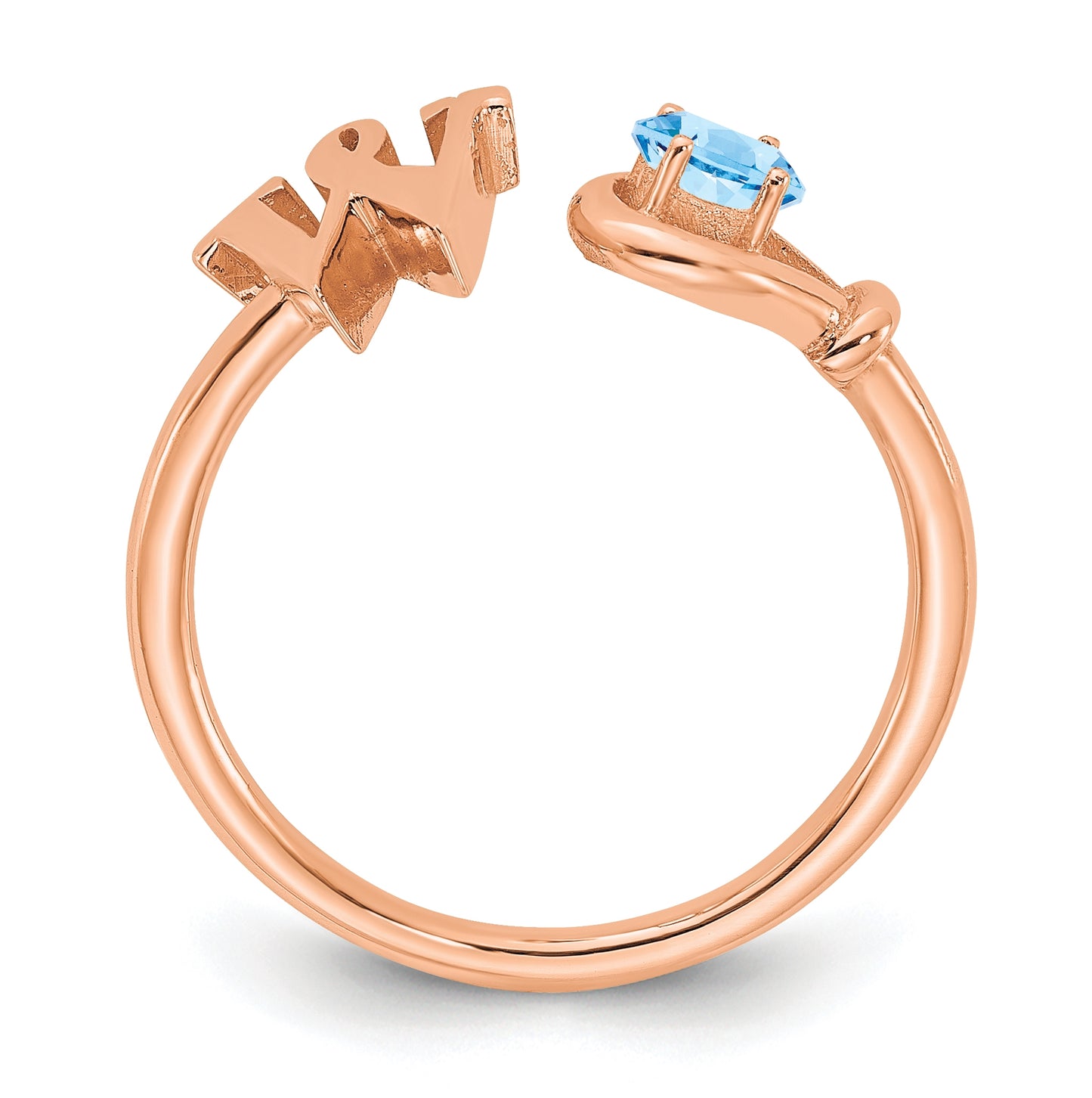 Sterling Silver Rose Gold plated Letter W with Birthstone Ring, Size 8