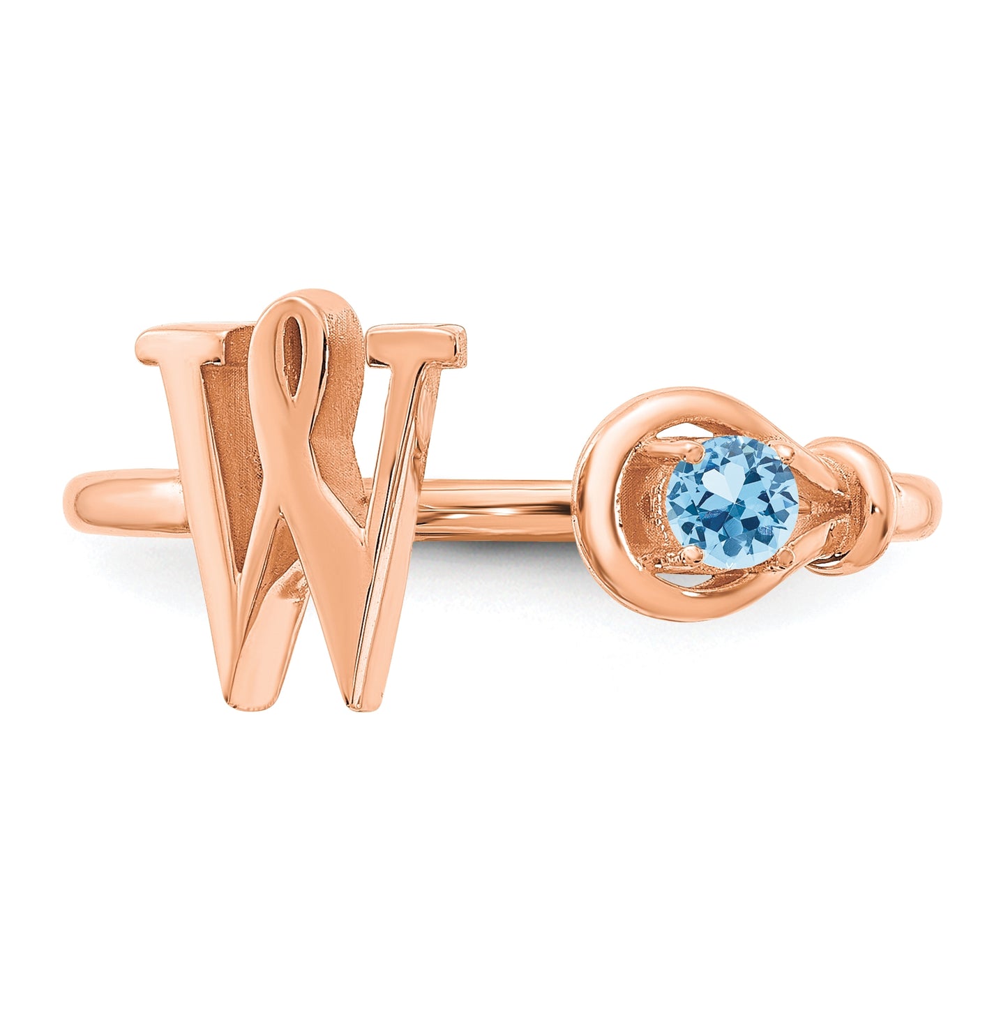 Sterling Silver Rose Gold plated Letter W with Birthstone Ring, Size 8