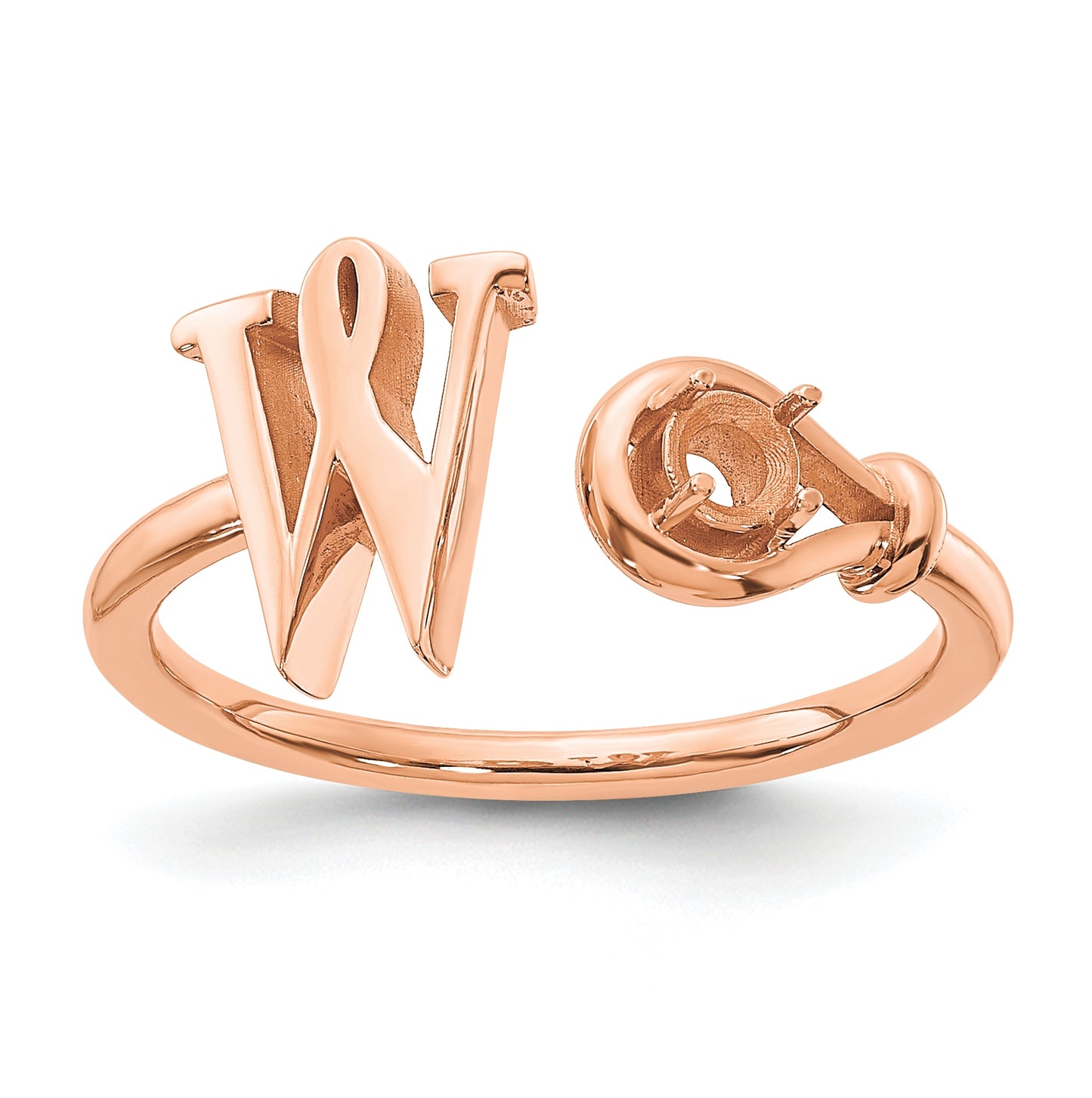 Sterling Silver Rose Gold plated Letter W with Birthstone Ring, Size 8