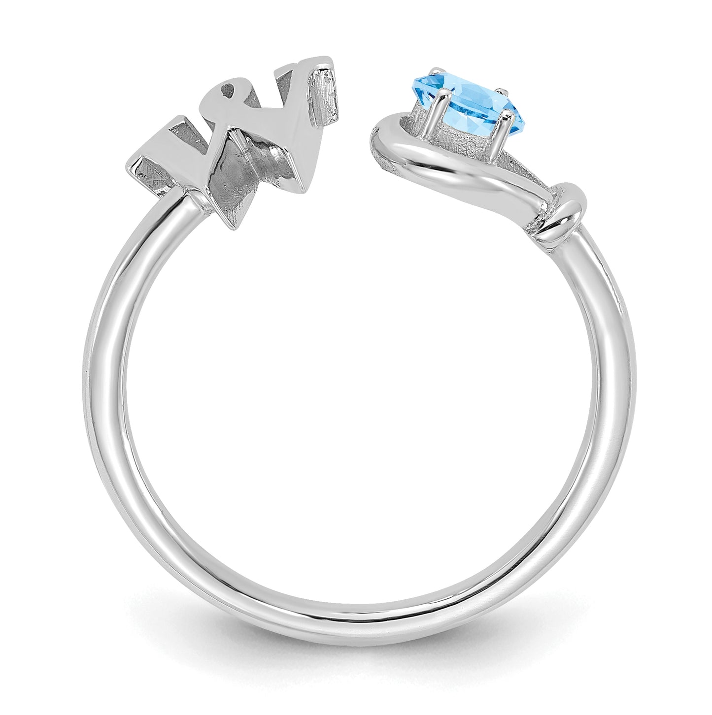 14K White Gold Letter W with Birthstone Ring, Size 7