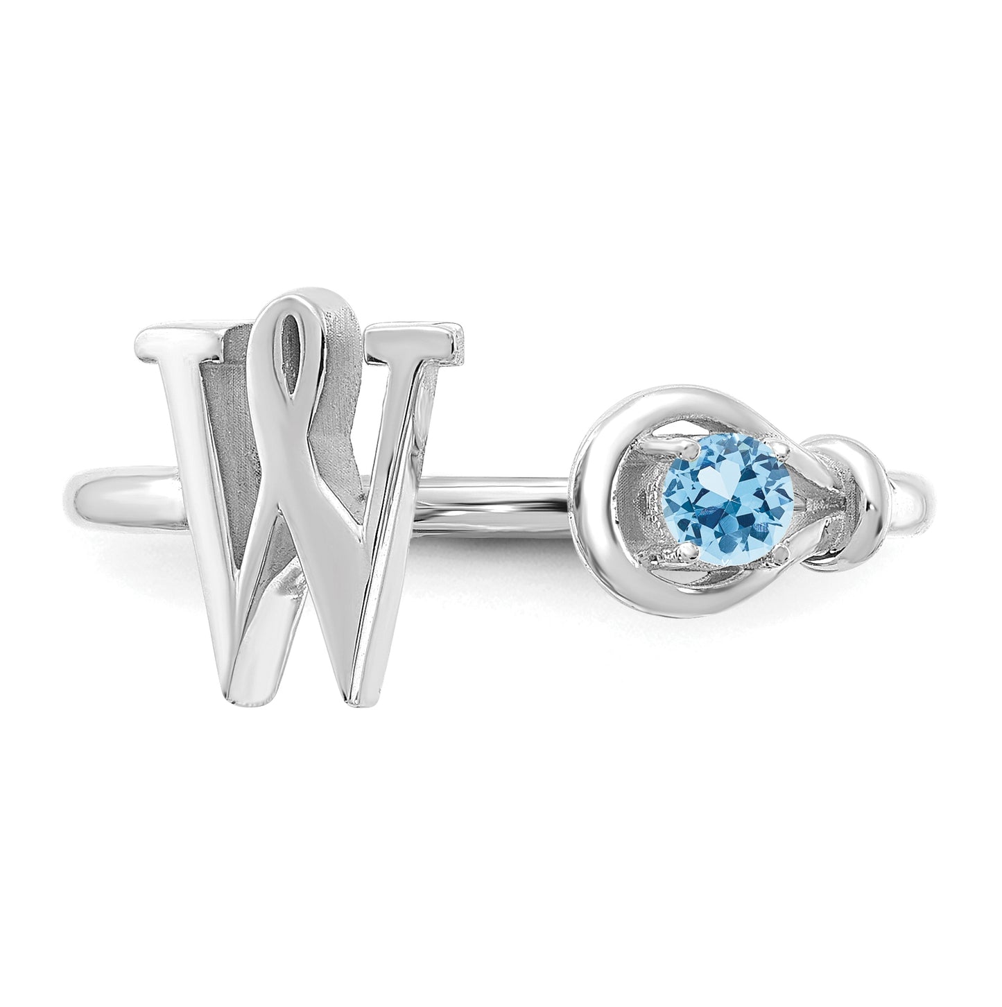 Sterling Silver Rhodium plated Letter W with Birthstone Ring, Size 7
