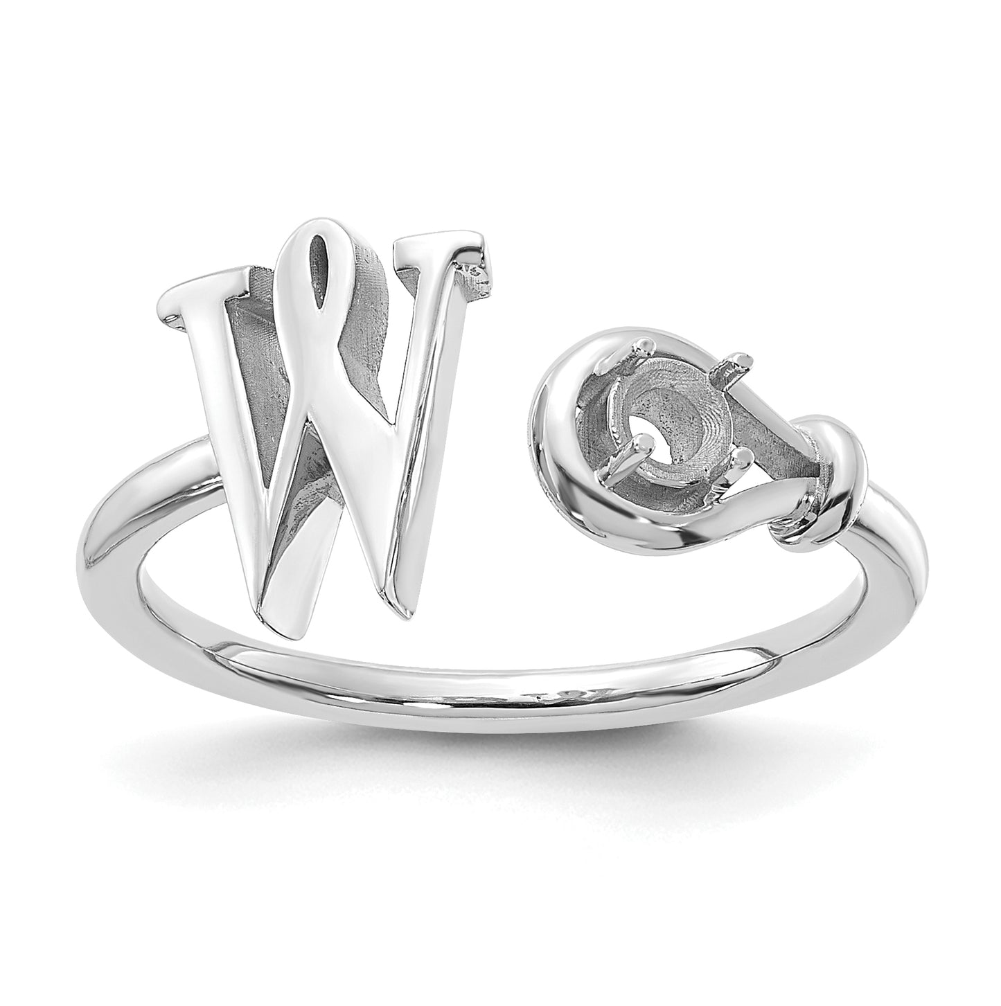14K White Gold Letter W with Birthstone Ring, Size 7
